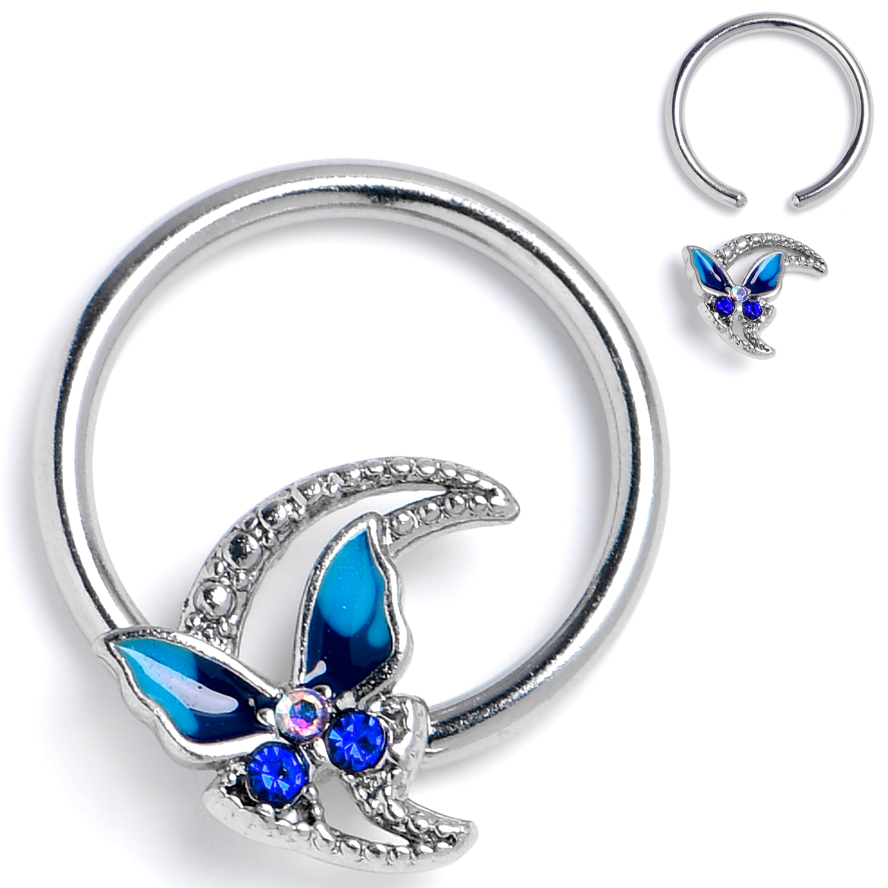 BodyCandy 16G 3/8 Aurora Gem Butterfly Blue Beauty BCR Captive Ring — main product shot