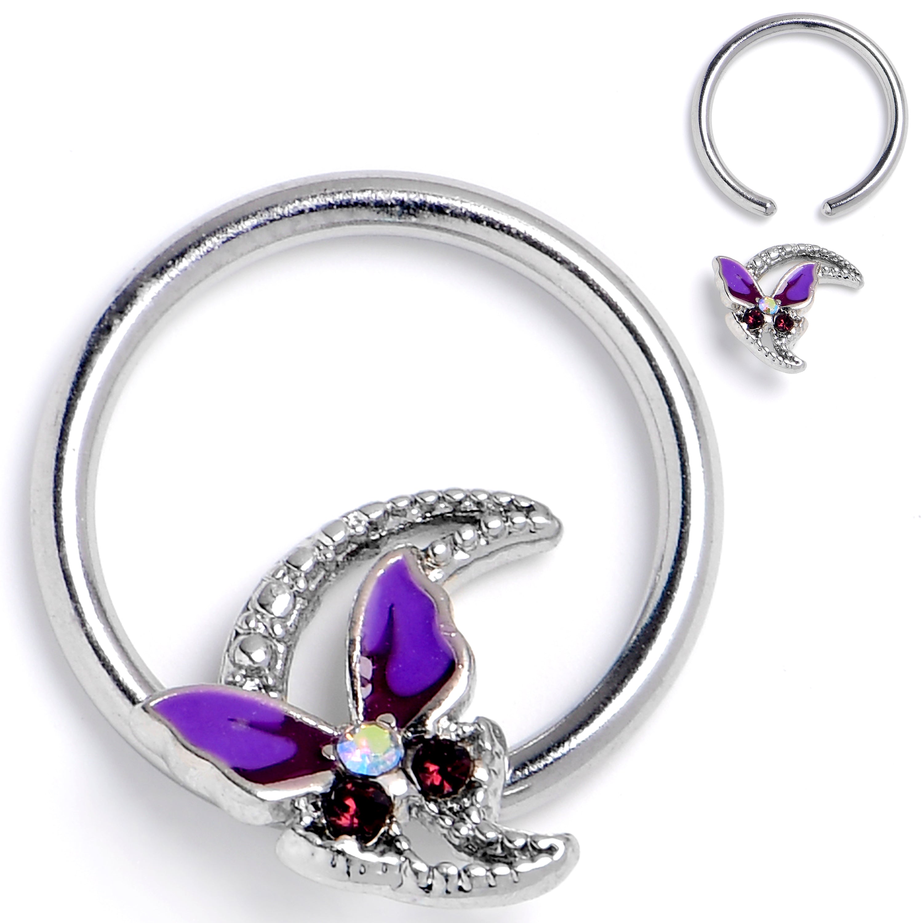 BodyCandy 16G 3/8 Aurora Gem Butterfly Purple Beauty BCR Captive Ring — main product shot
