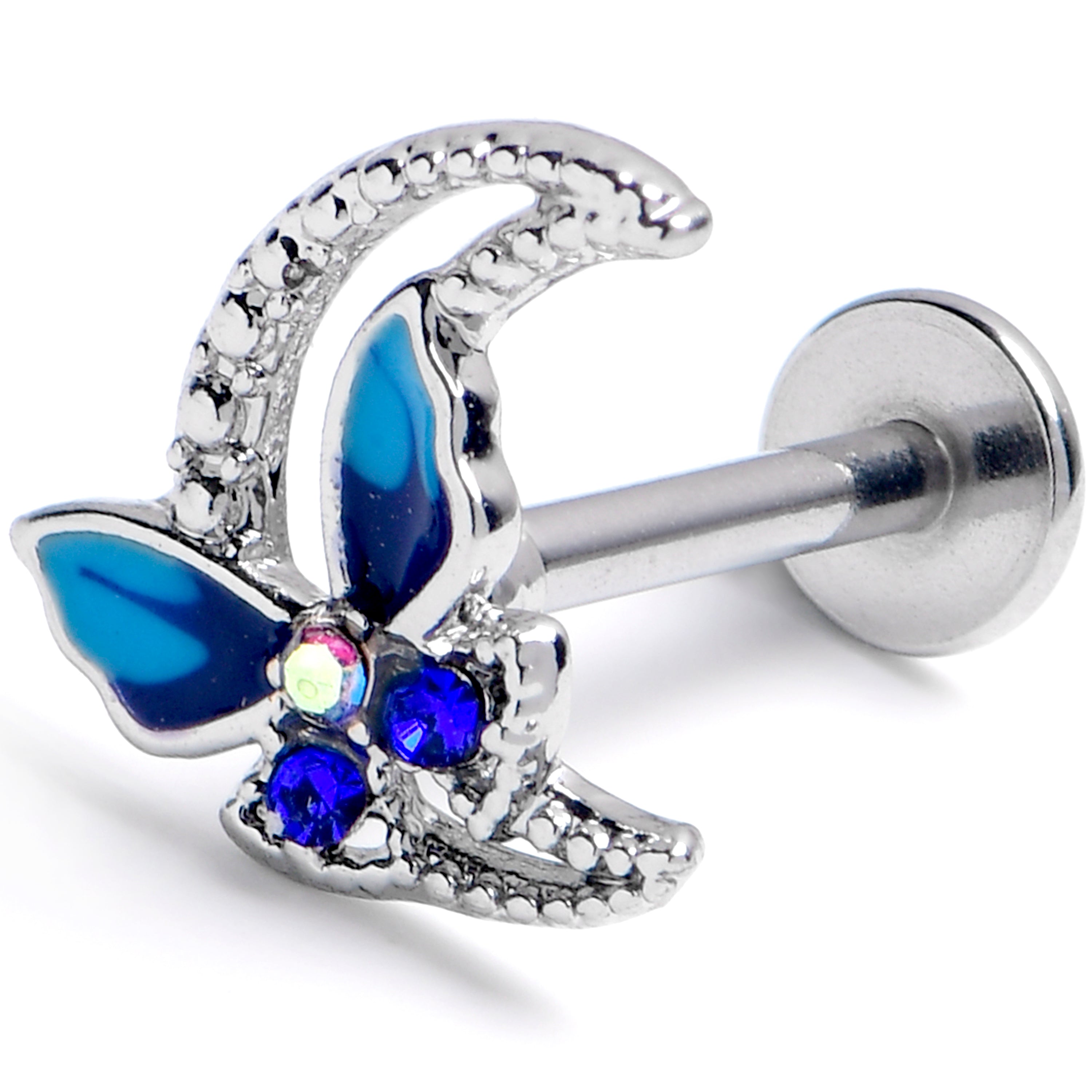 BodyCandy 16G 5/16 Aurora Gem Butterfly Blue Beauty Labret Monroe Tragus — main product shot