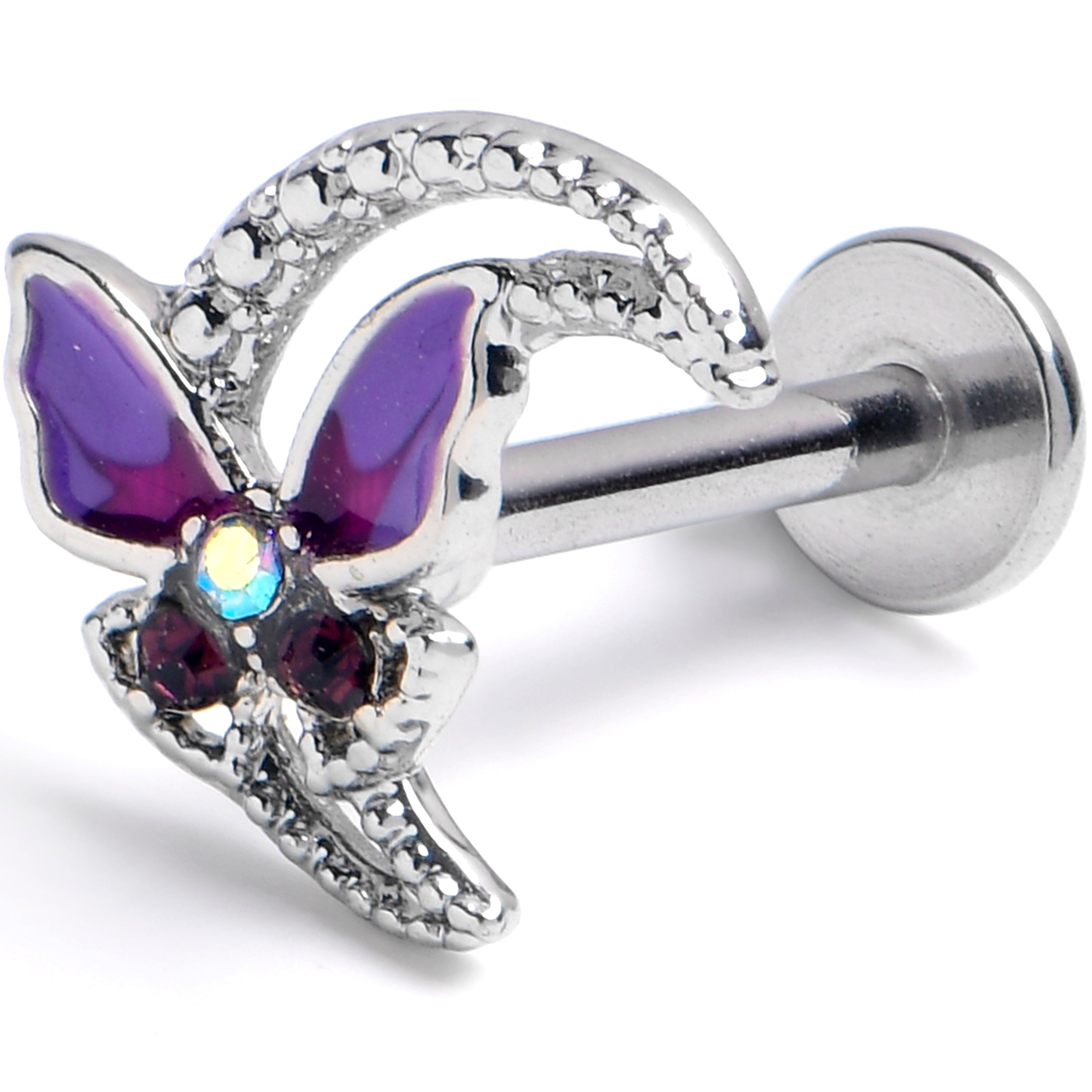 BodyCandy 16G 5/16 Aurora Gem Butterfly Purple Beauty Labret Monroe Tragus — main product shot