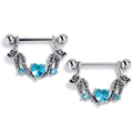 BodyCandy 14G 9/16 Blue CZ Gem Heart Ribbon Dangle Nipple Ring Set — main product shot