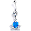 BodyCandy Clear Blue CZ Gem Heart Crown Dangle Belly Ring — main product shot