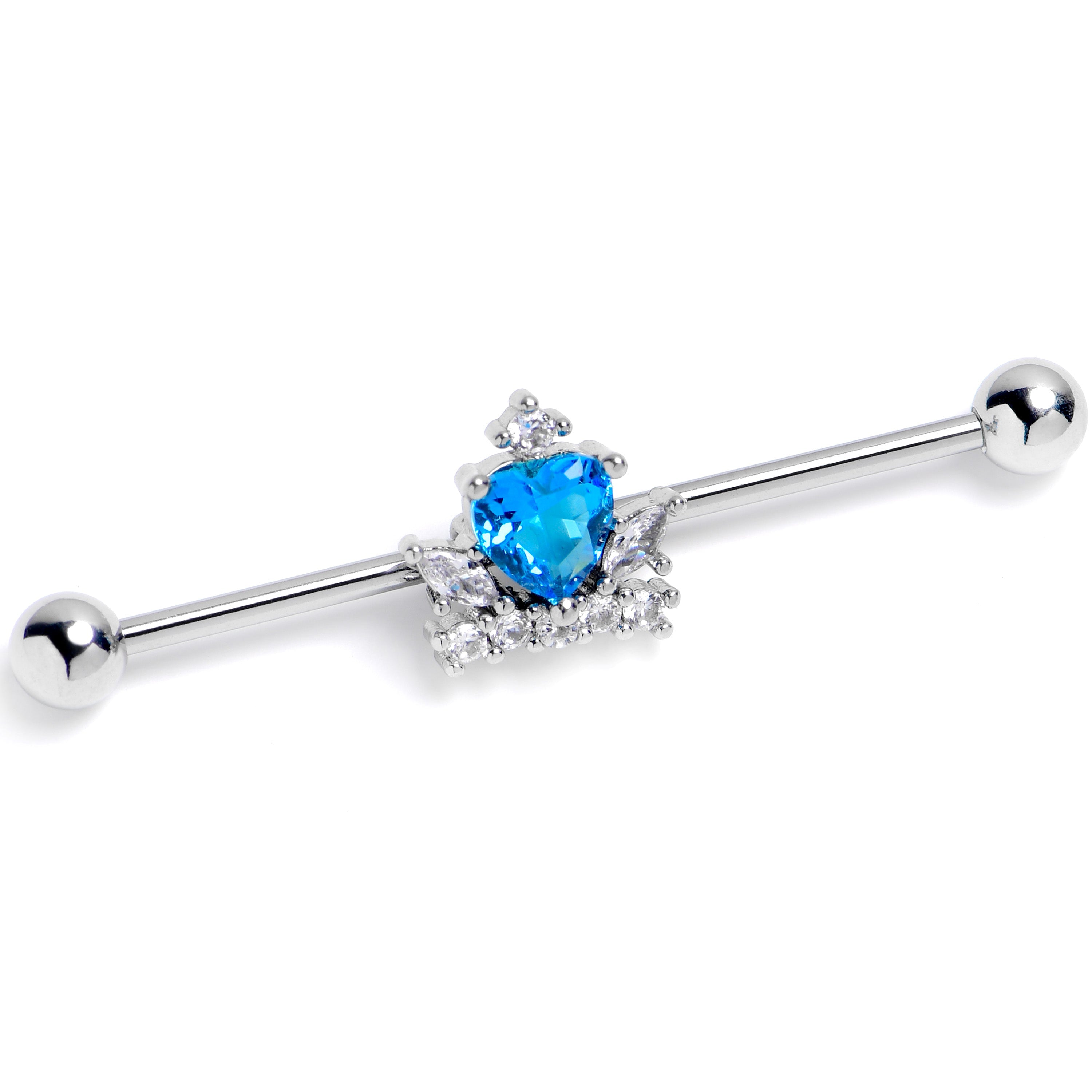 BodyCandy 14G Blue Clear Gem Heart Crown Industrial Barbell 38mm — main product shot