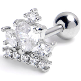 16G 1/4 Clear Gem Heart Crown Cartilage Tragus Earring