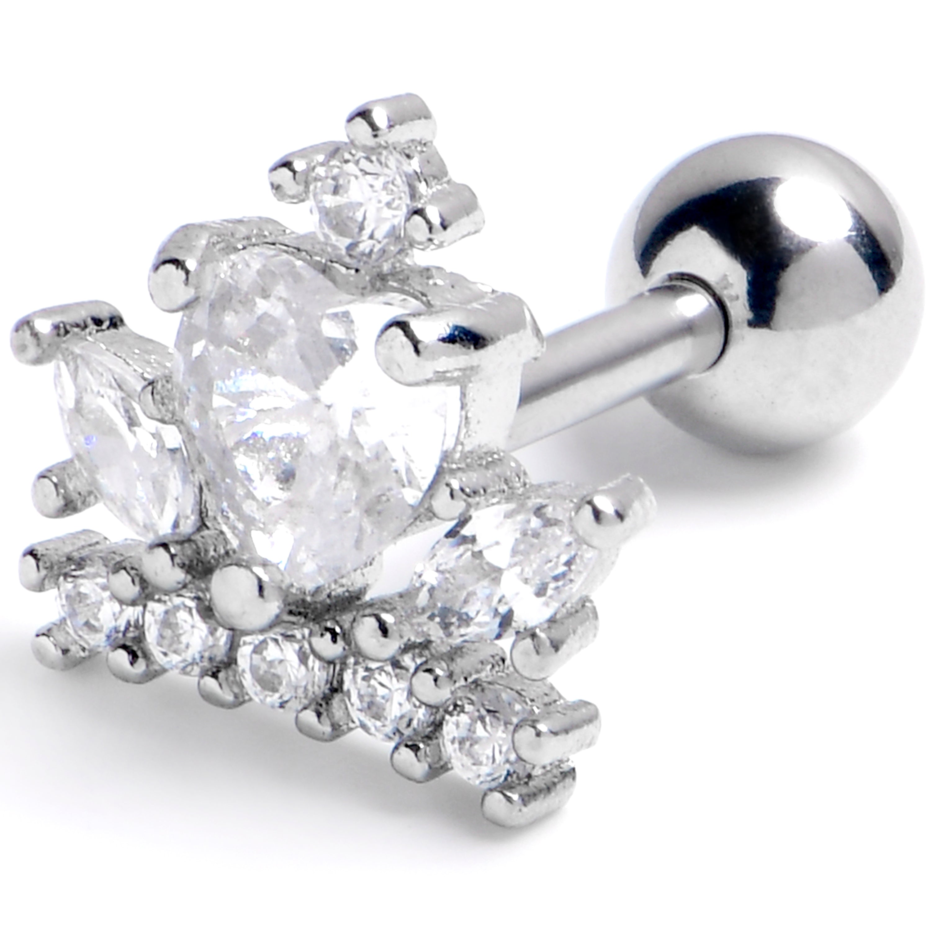 BodyCandy 16G 1/4 Clear Gem Heart Crown Cartilage Tragus Earring — main product shot