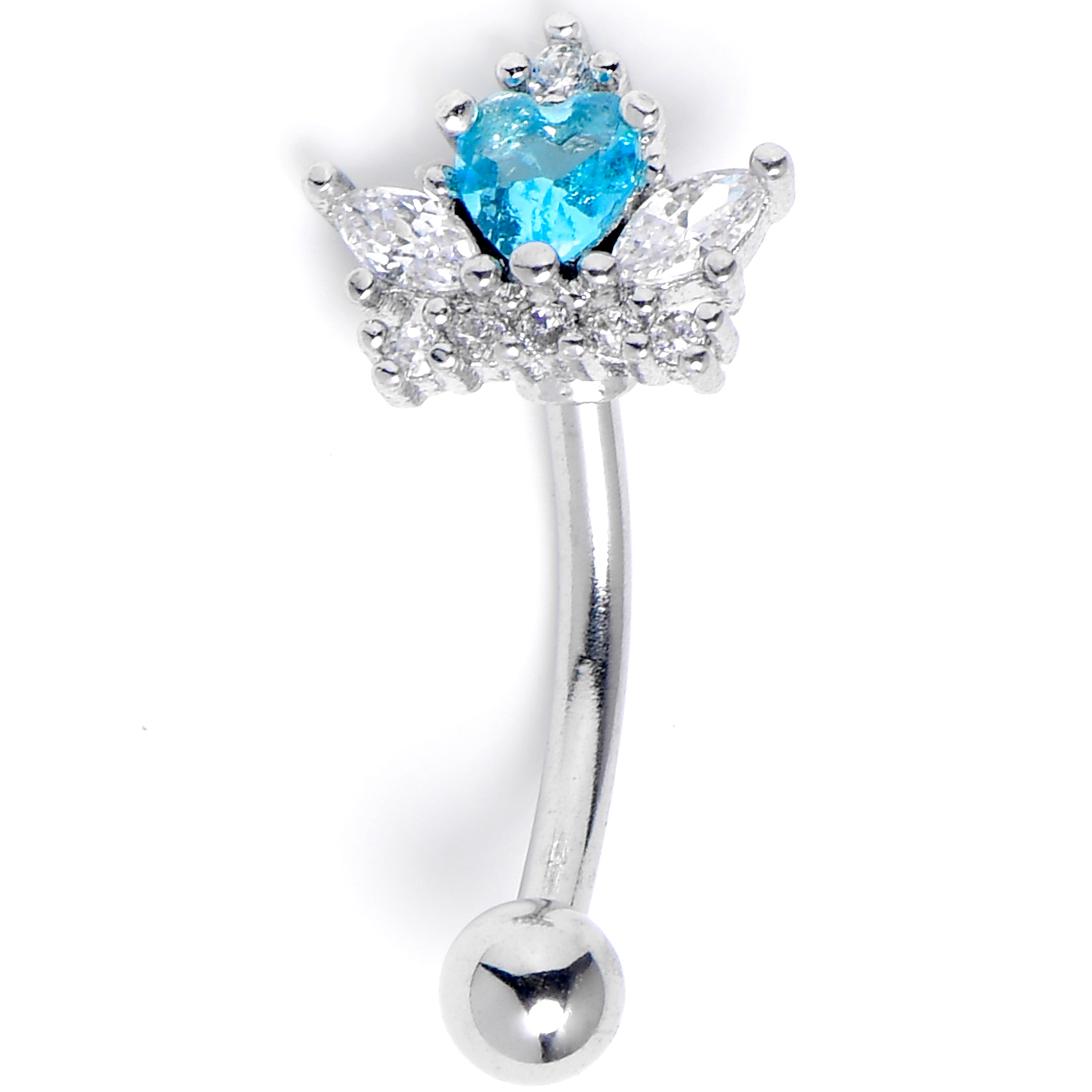 BodyCandy 16G 5/16 Clear Blue Gem Crown Heart Curved Eyebrow Ring — main product shot