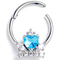 BodyCandy 16G 3/8 Blue Clear Gem Heart Crown Hinged Segment Ring — main product shot