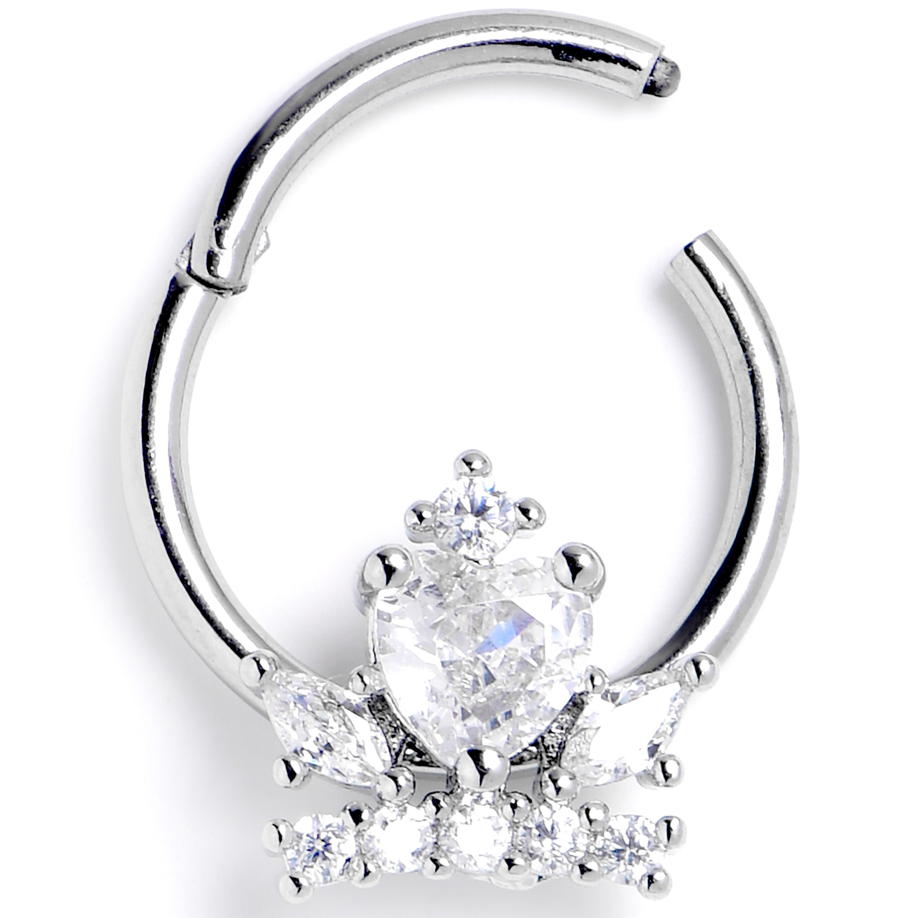 BodyCandy 16G 3/8 Clear Gem Heart Crown Hinged Segment Ring — main product shot