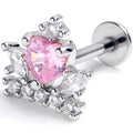 BodyCandy 16G 5/16 Pink Clear Gem Heart Crown Labret Monroe Tragus — main product shot