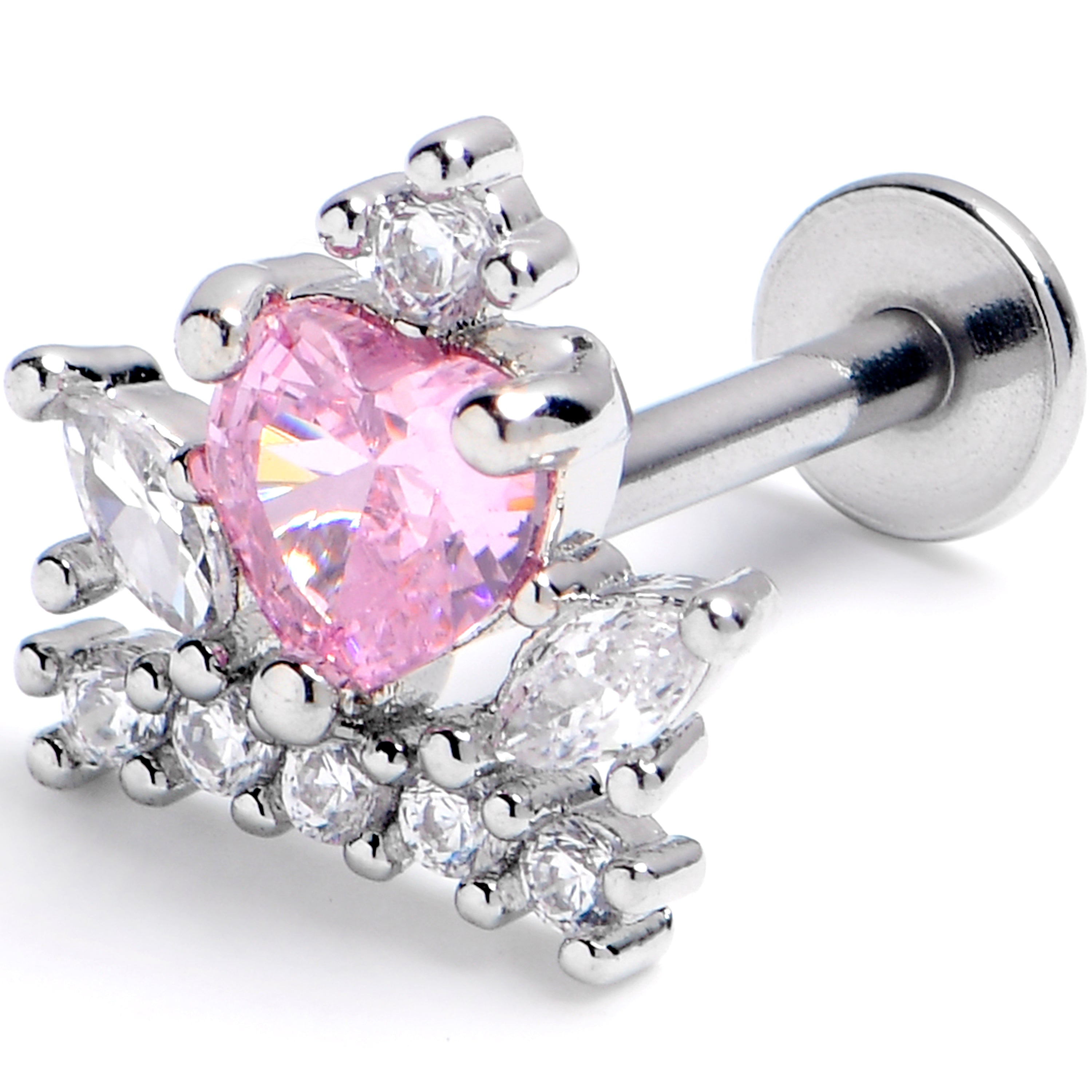 BodyCandy 16G 5/16 Pink Clear Gem Heart Crown Labret Monroe Tragus — main product shot