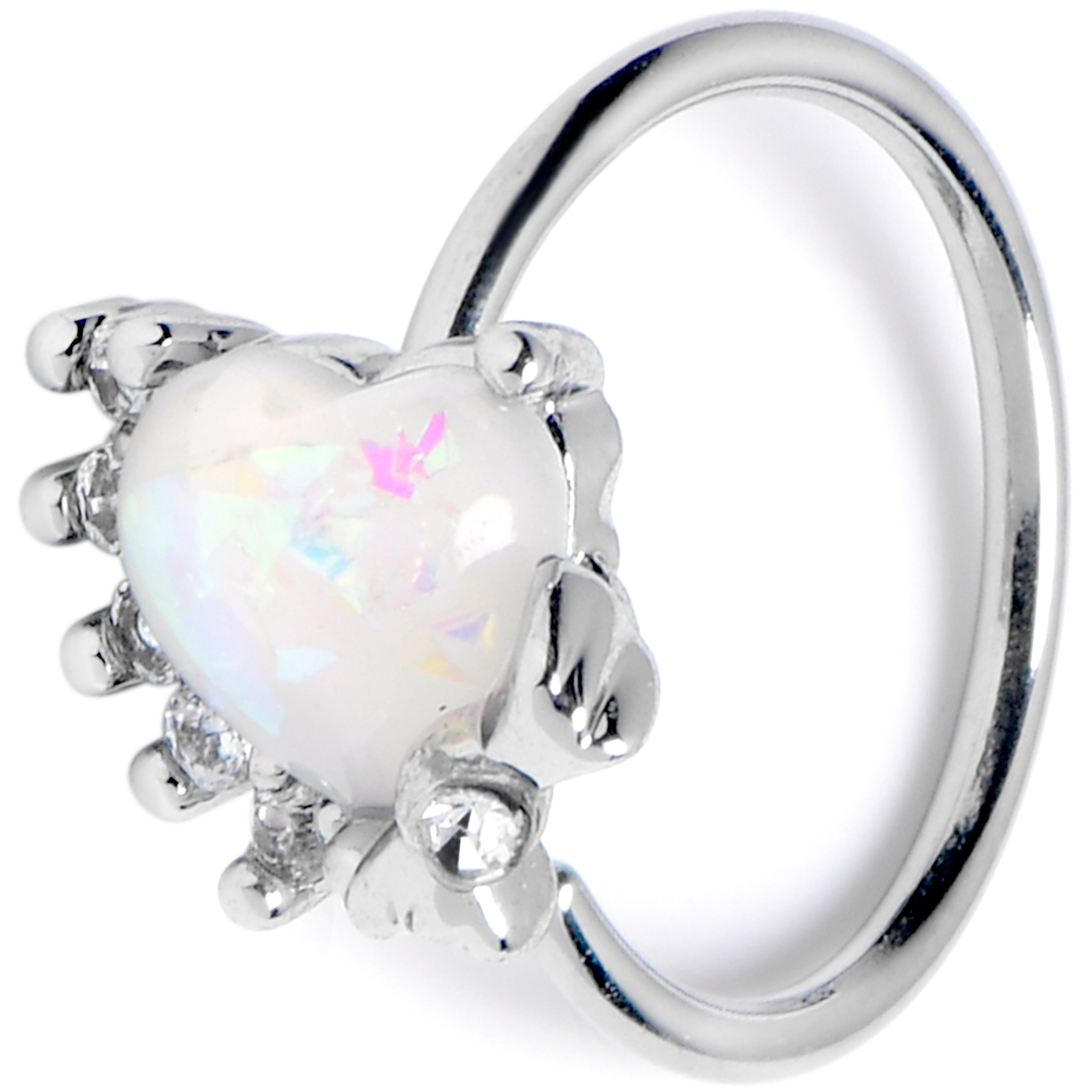 BodyCandy 20G 5/16 White Faux Opal Sunny Heart Nose Hoop — main product shot