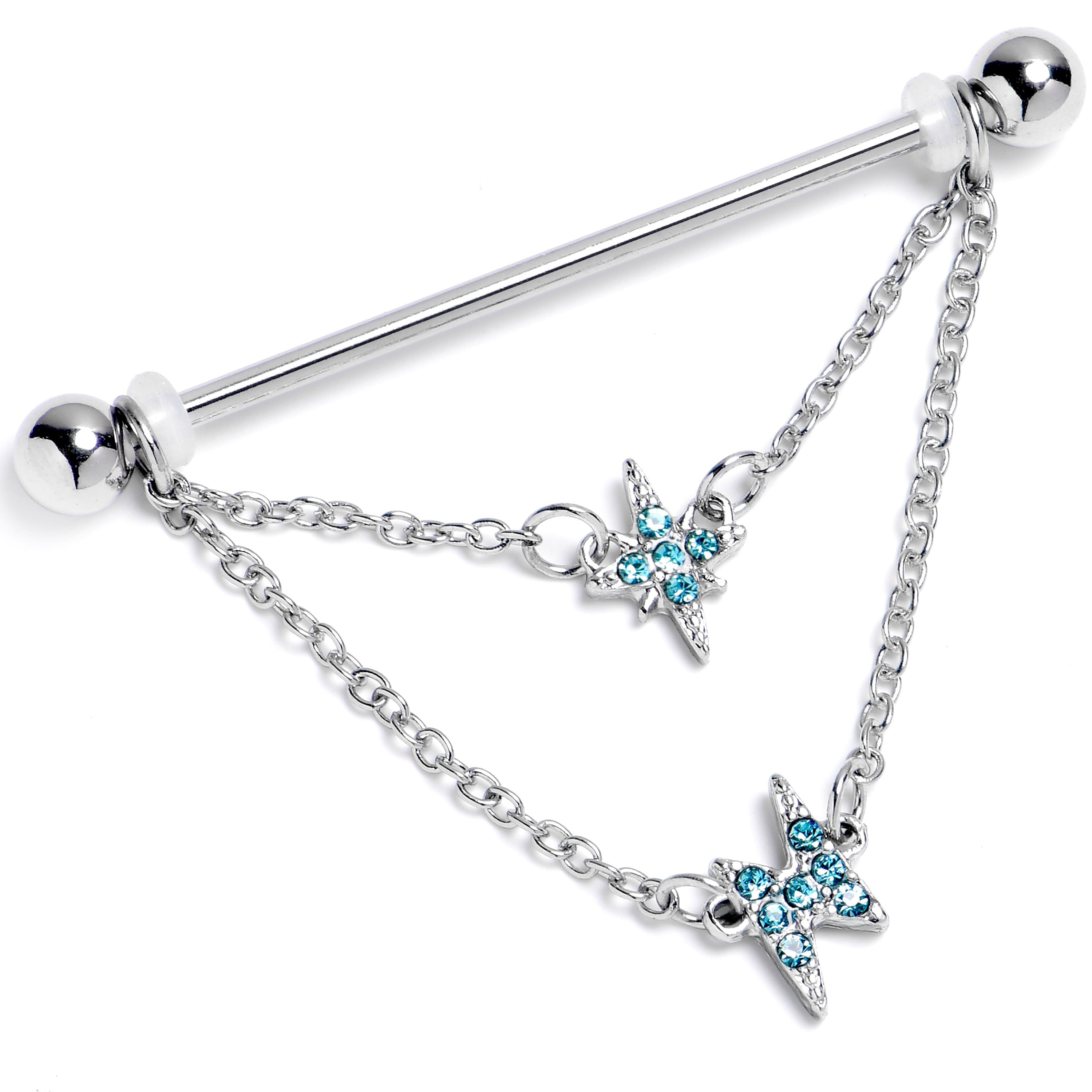 BodyCandy 14G Blue Gem Starry Lightning Chain Dangle Industrial Barbell 38mm — main product shot