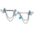 BodyCandy 14G 9/16 Blue Gem Butterfly White Dangle Nipple Ring Set — main product shot