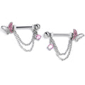 BodyCandy 14G 9/16 Pink Gem Butterfly White Dangle Nipple Ring Set — main product shot