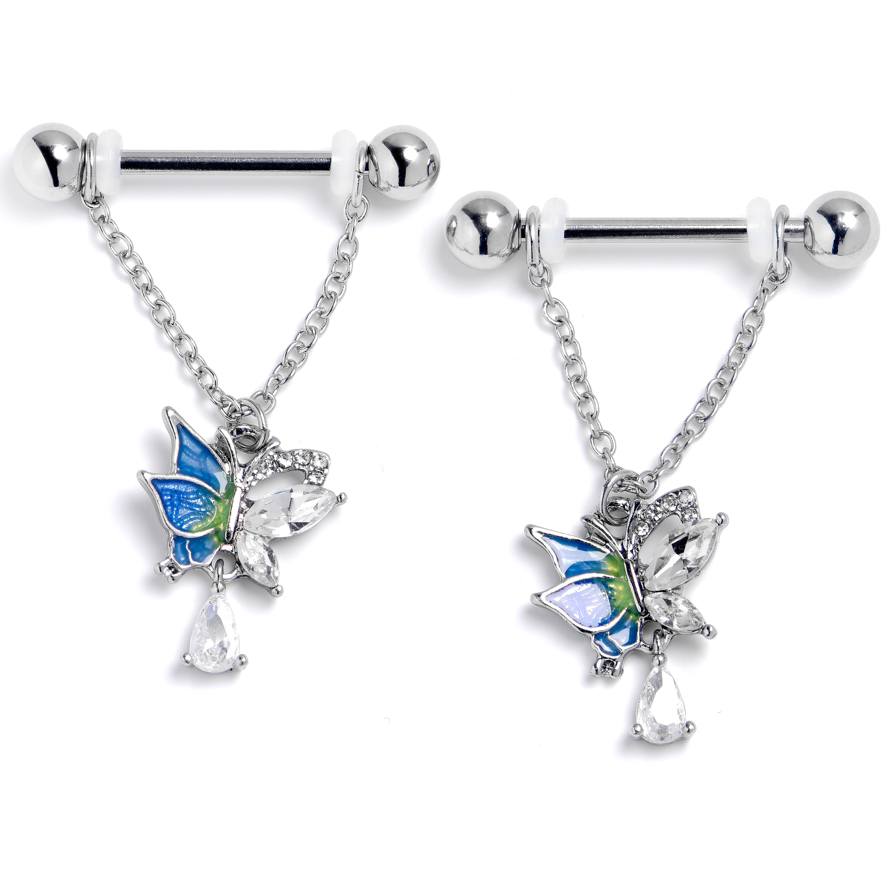 BodyCandy 14G 9/16 Clear Gem Dazzling Butterfly Dangle Nipple Ring Set — main product shot