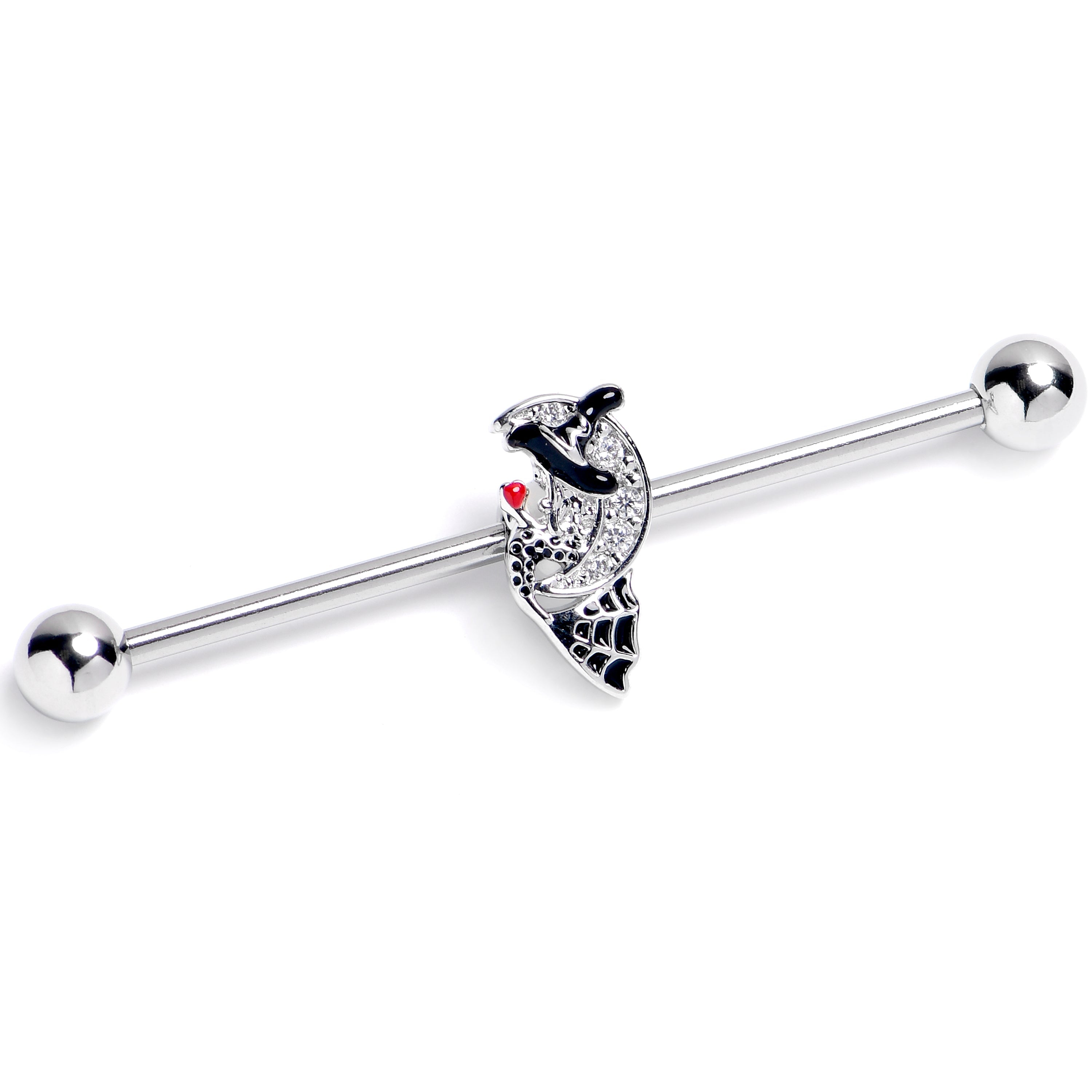 BodyCandy 14G Clear Gem Crescent Moon Witch Industrial Barbell 38mm — main product shot