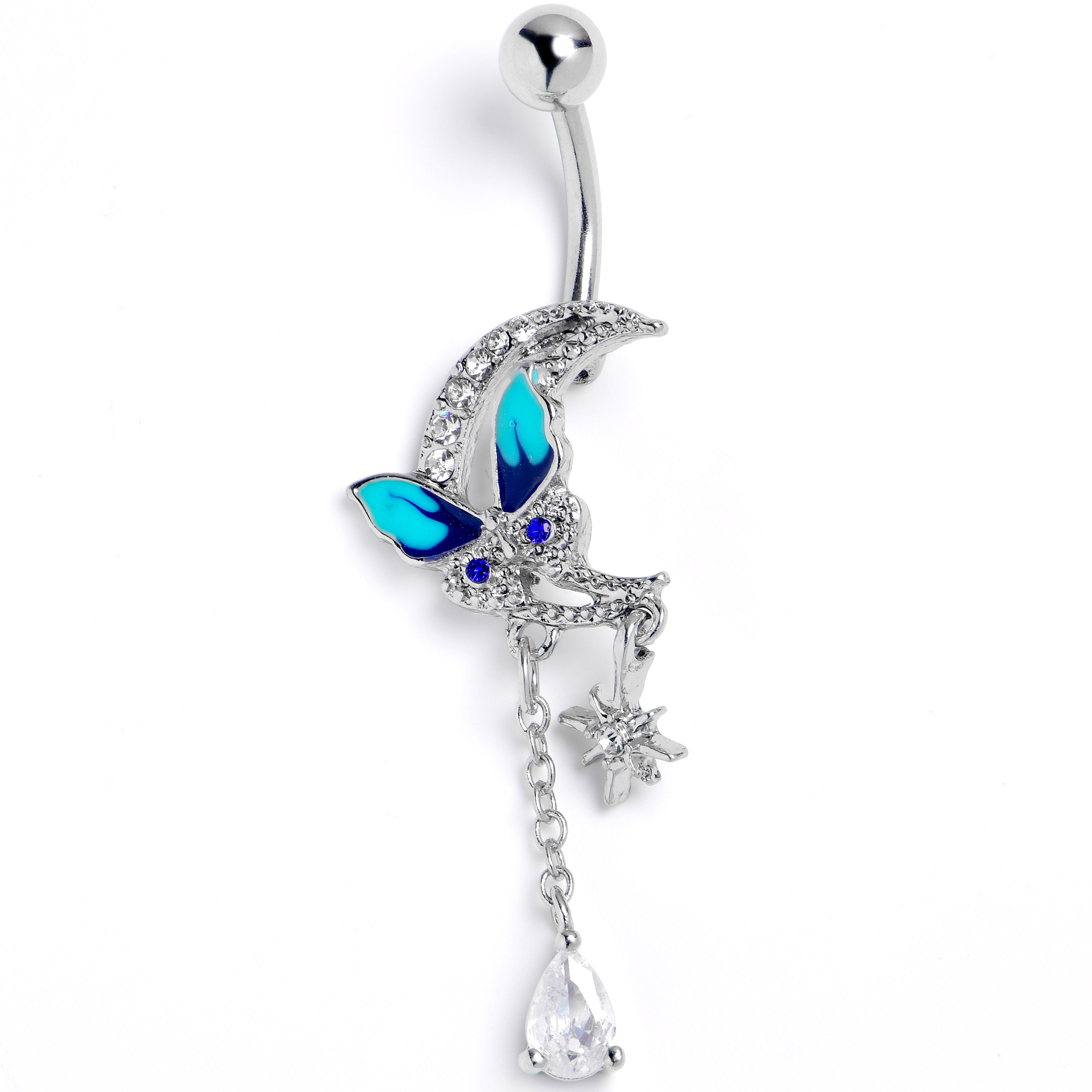 BodyCandy Clear Gem Butterfly Blue Beauty Dangle Belly Ring — main product shot
