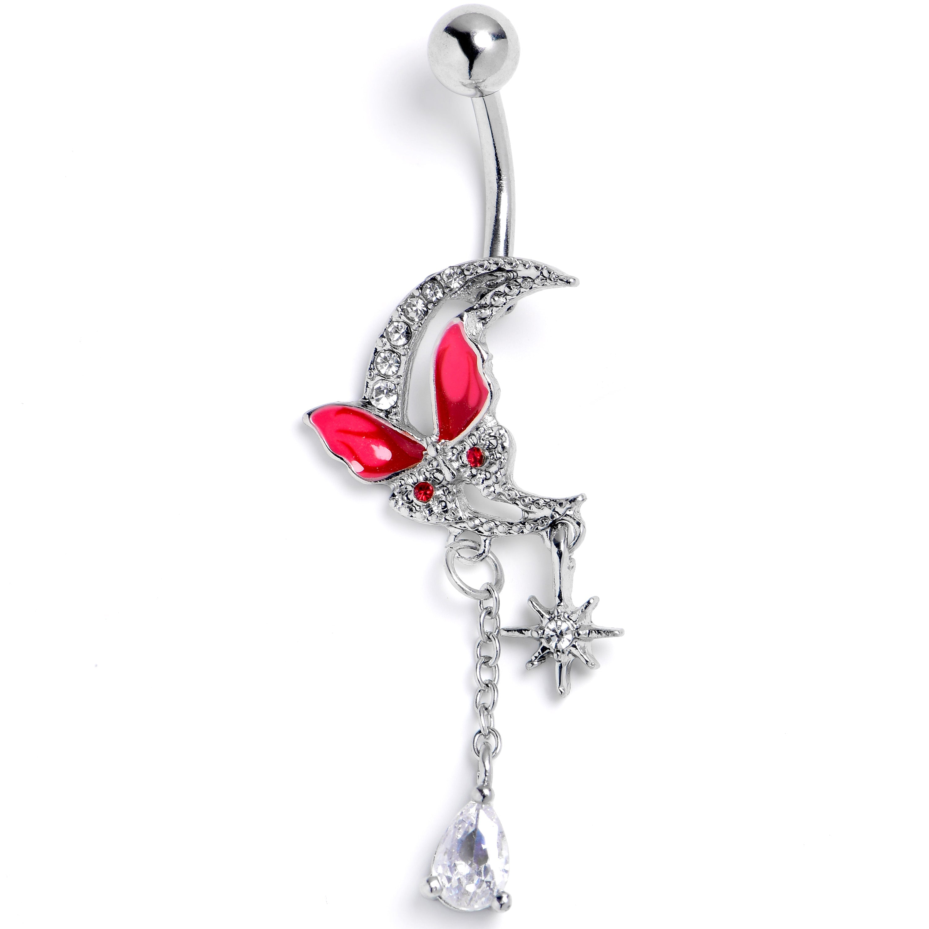 BodyCandy Clear Gem Butterfly Pink Beauty Dangle Belly Ring — main product shot