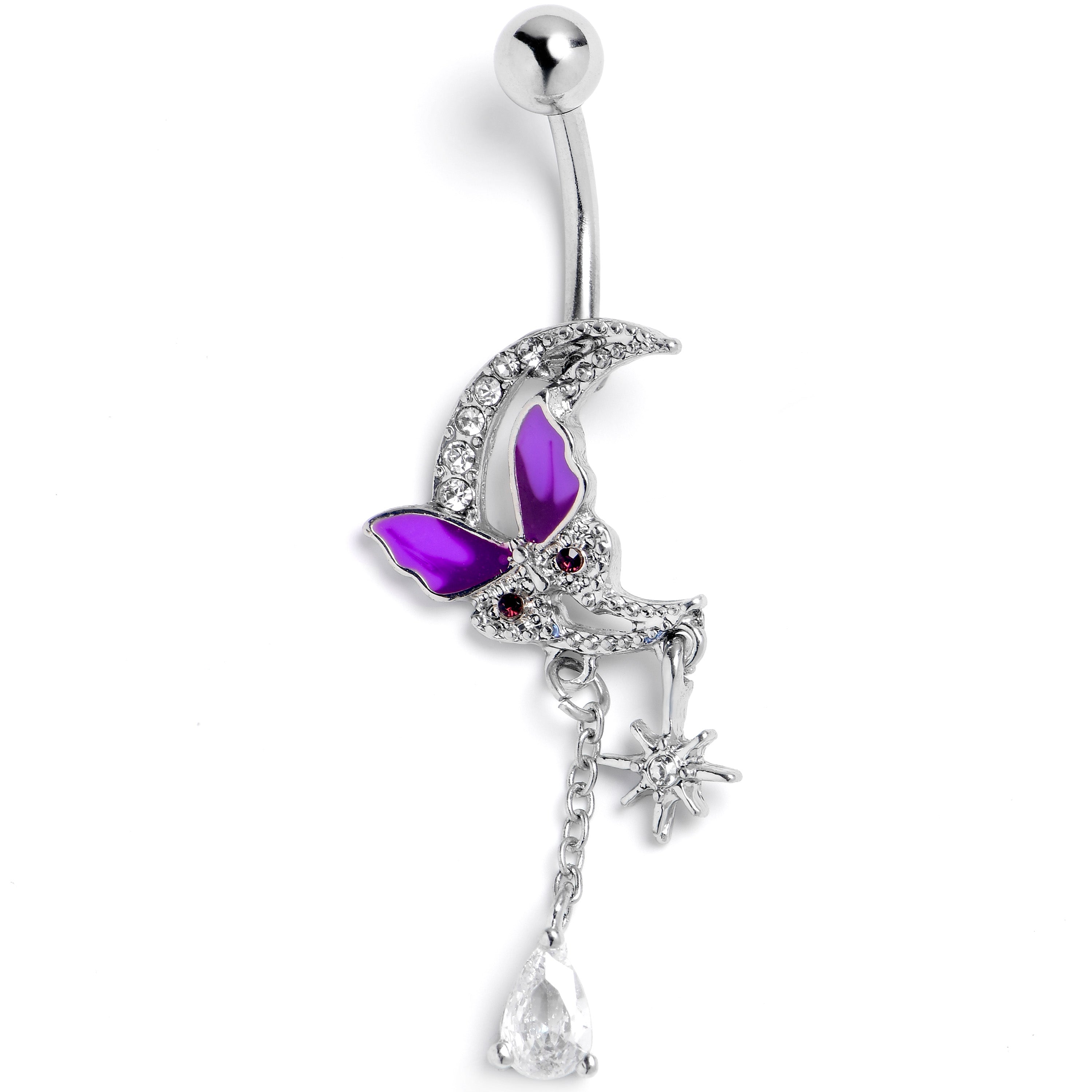 BodyCandy Clear Gem Butterfly Purple Beauty Dangle Belly Ring — main product shot
