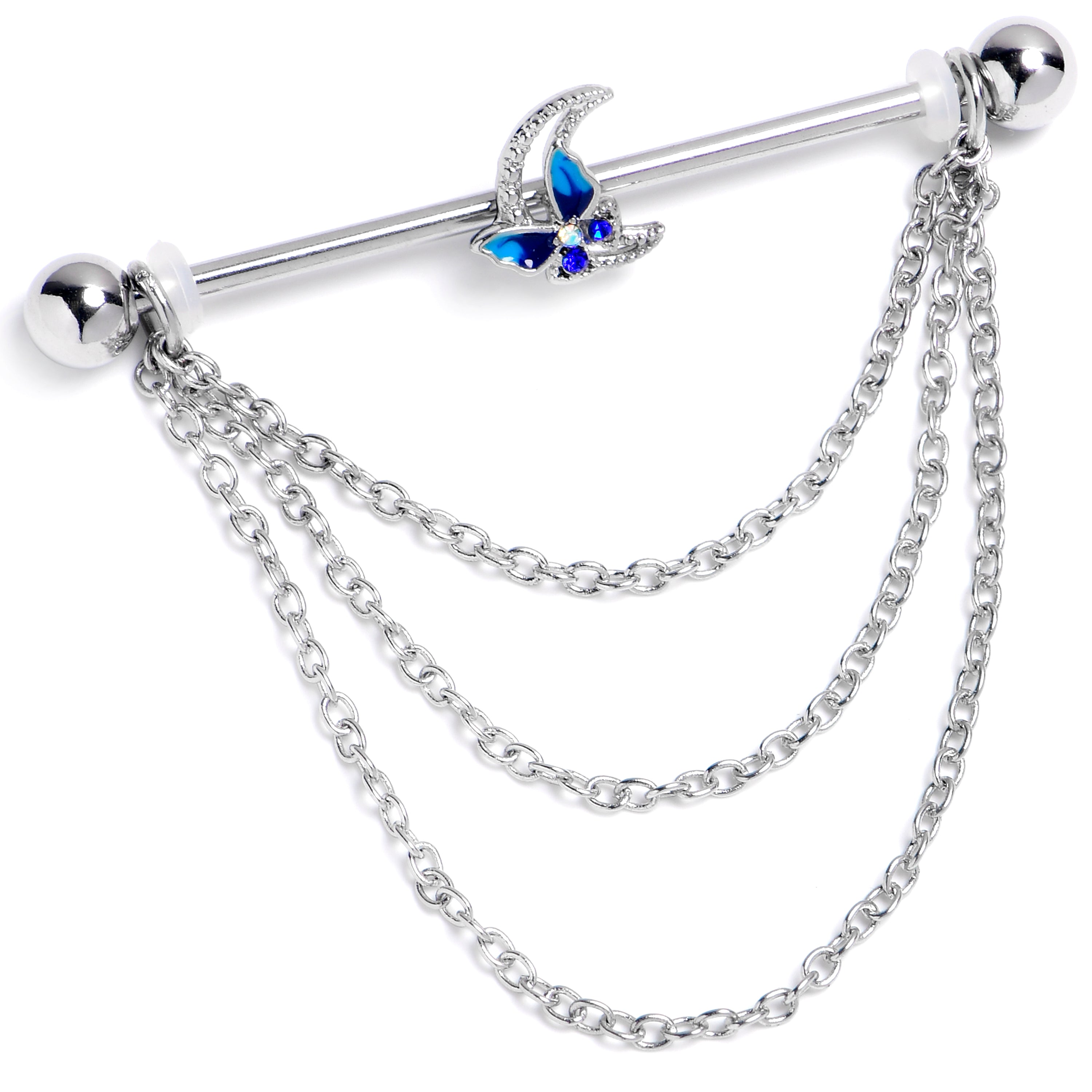 BodyCandy 14G Aurora Gem Butterfly Blue Beauty Dangle Industrial Barbell 38mm — main product shot