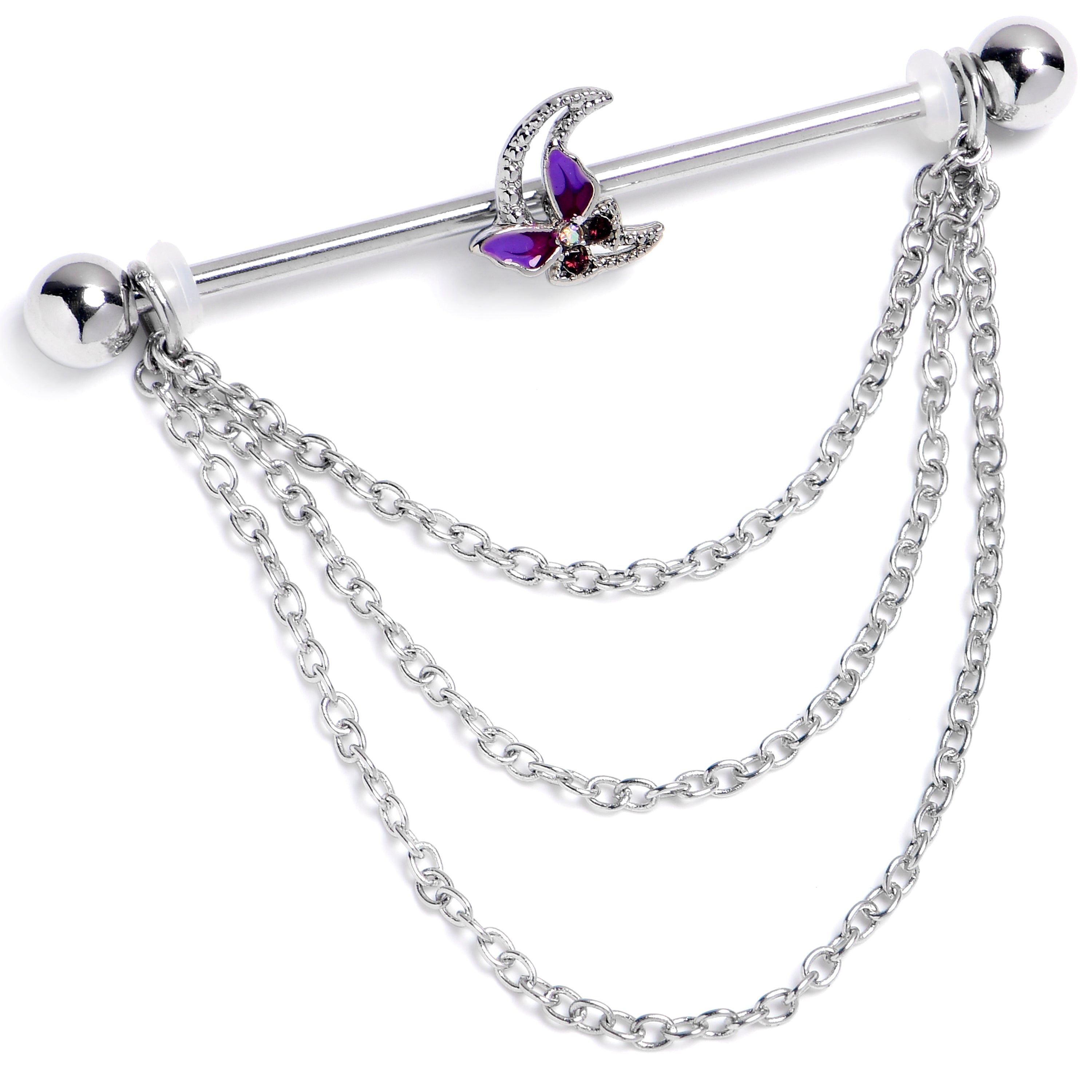 BodyCandy 14G Aurora Gem Butterfly Purple Beauty Dangle Industrial Barbell 38mm — main product shot