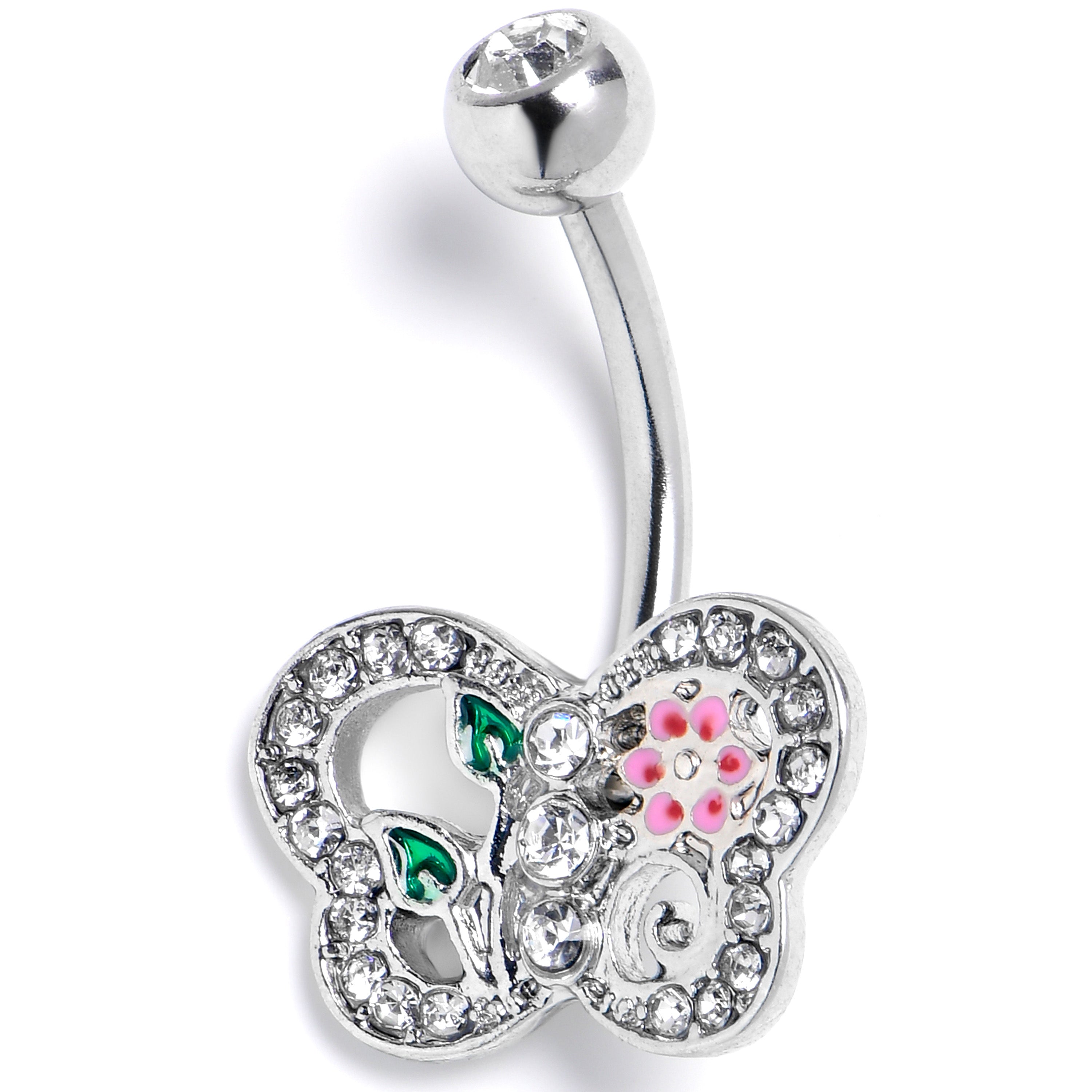 BodyCandy Clear Pink Gem Floral Butterfly Belly Ring — main product shot