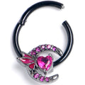 BodyCandy 16G 3/8 Pink Gem Black Butterfly Heart Moon Hinged Segment Ring — main product shot
