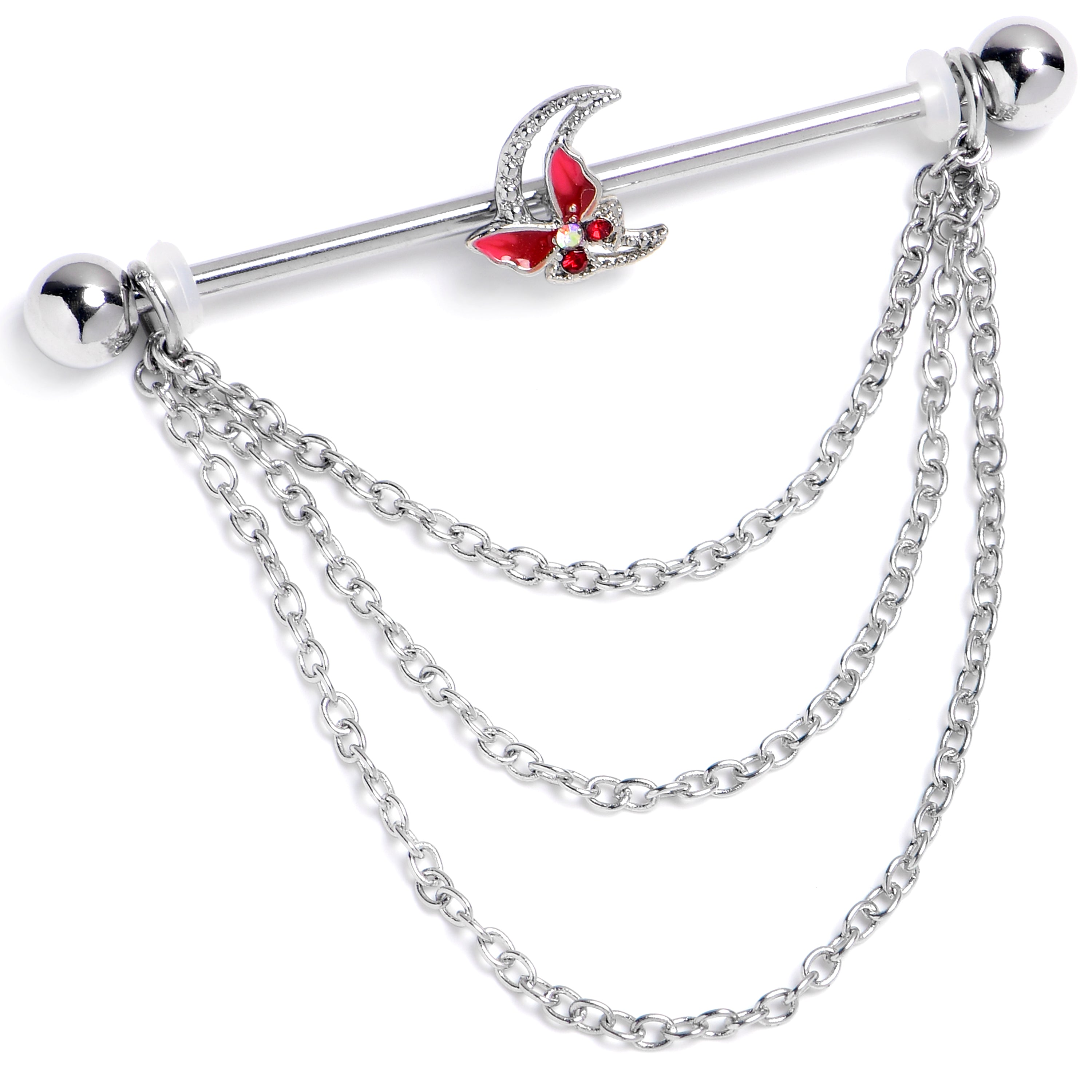 BodyCandy 14G Aurora Gem Butterfly Pink Beauty Dangle Industrial Barbell 38mm — main product shot