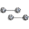 BodyCandy 14G 9/16 Clear Gem Ornate Moon Star Barbell Nipple Ring Set — main product shot