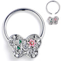 BodyCandy 16G 3/8 Clear Pink Gem Floral Butterfly BCR Captive Ring — main product shot