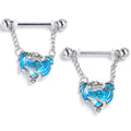 BodyCandy 14G 9/16 Blue CZ Gem Heart of Dragon Dangle Nipple Ring Set — main product shot