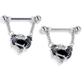 BodyCandy 14G 9/16 Black CZ Gem Heart of Dragon Dangle Nipple Ring Set — main product shot