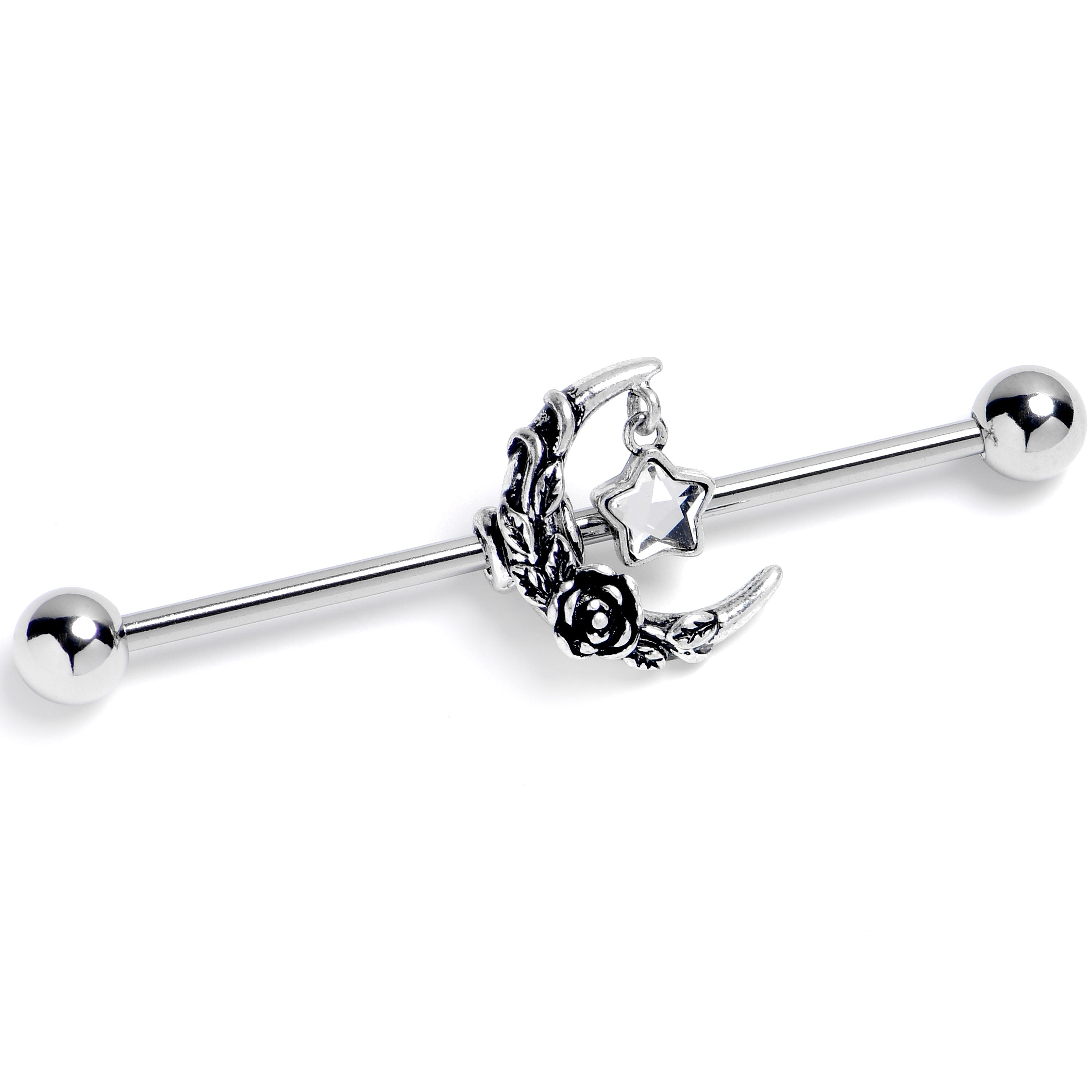 BodyCandy 14G Clear Gem Ornate Moon Star Industrial Barbell 38mm — main product shot