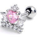 BodyCandy 16G 1/4 Clear Pink Gem Heart Crown Cartilage Tragus Earring — main product shot