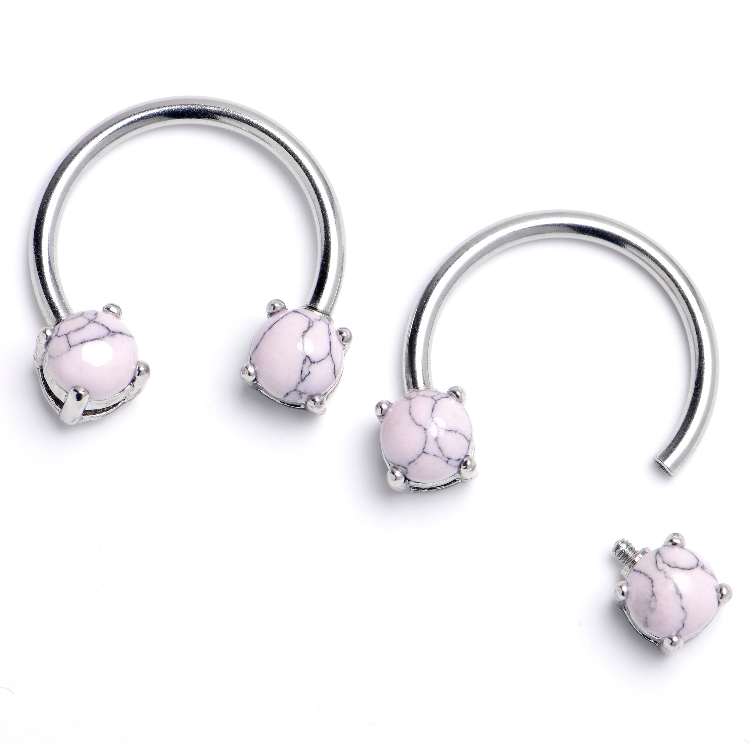 BodyCandy 14G 9/16 Pink Turquoise Internally Threaded Horseshoe Nipple Ring Set — main product shot