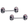 BodyCandy 14G 9/16 Pink Black CZ Gem Stylish Skull Barbell Nipple Ring Set — main product shot