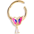 BodyCandy 16G 3/8 Clear Gem Gold Tone Butterfly Pink Hinged Segment Ring — main product shot