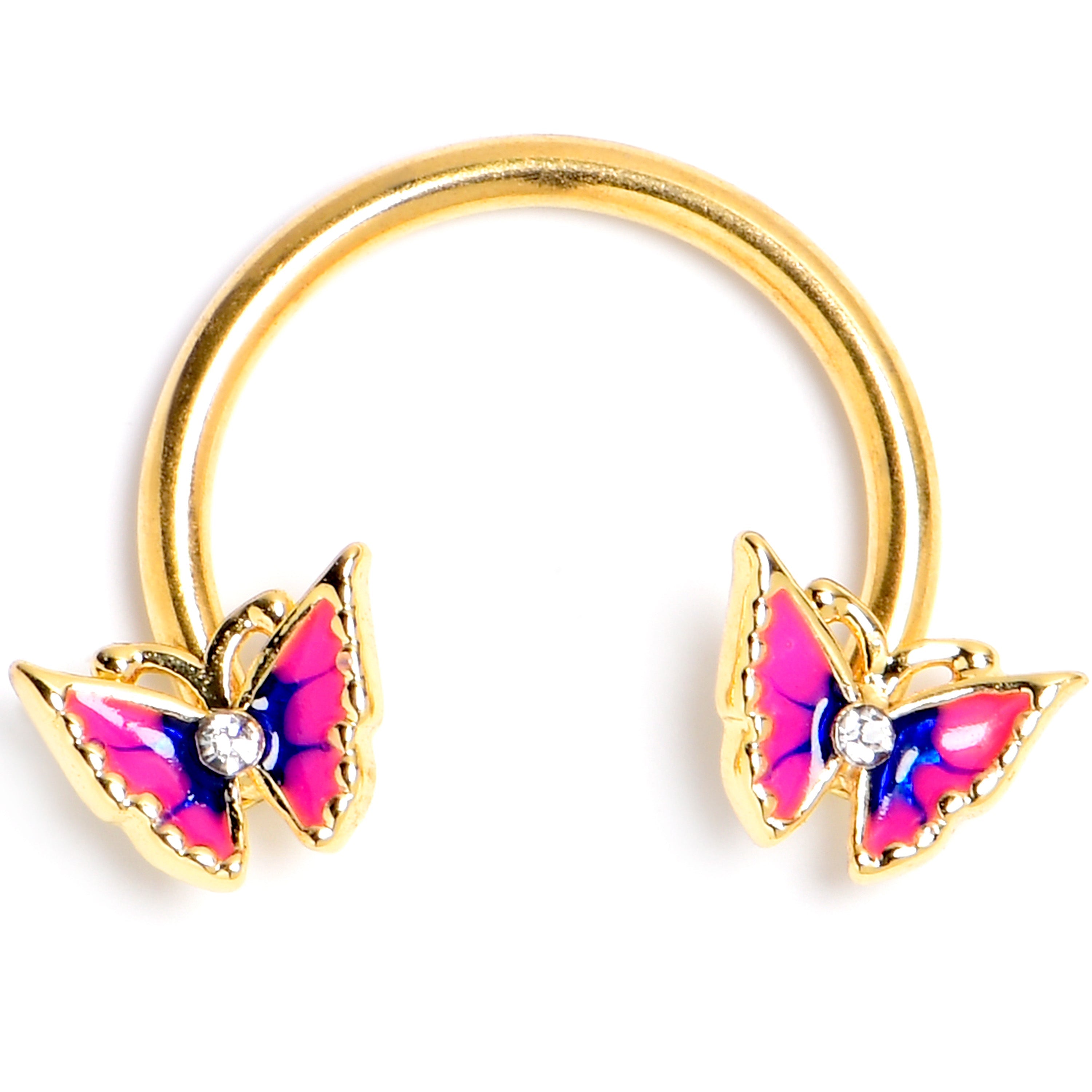 BodyCandy 16G 3/8 Clear Gem Gold Tone Butterfly Pink Horseshoe Circular Barbell — main product shot