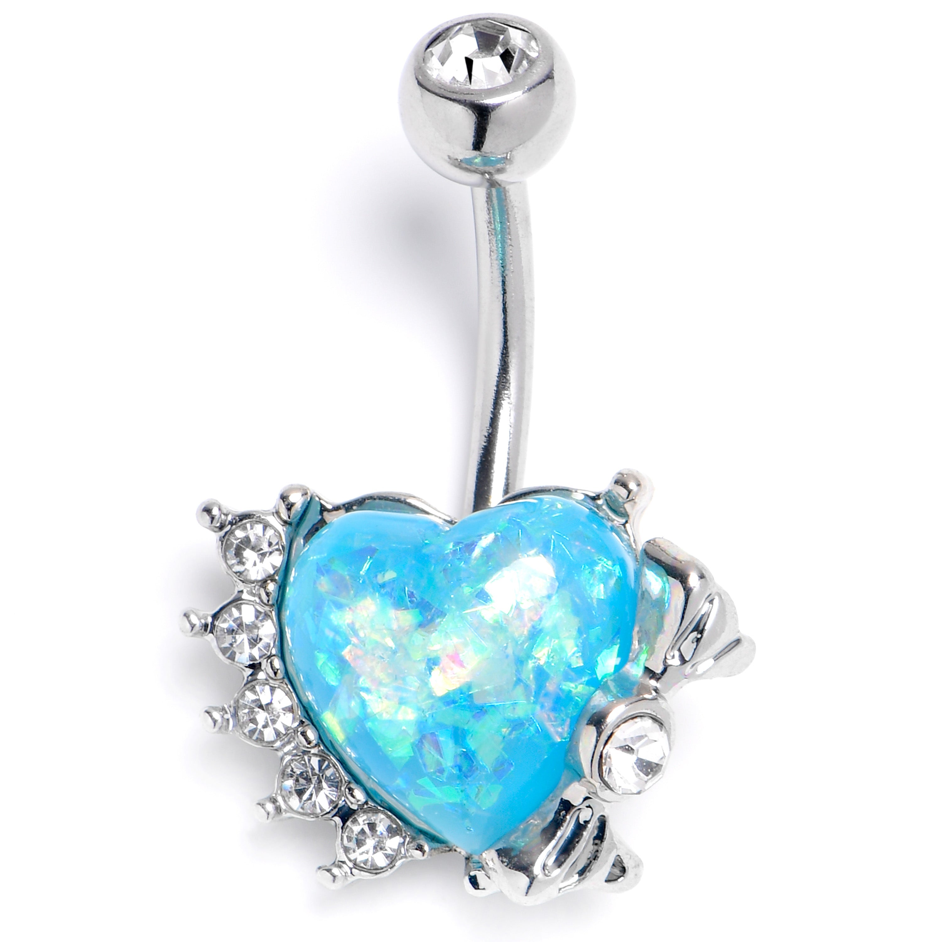 BodyCandy Blue Faux Opal Sunny Heart Belly Ring — main product shot
