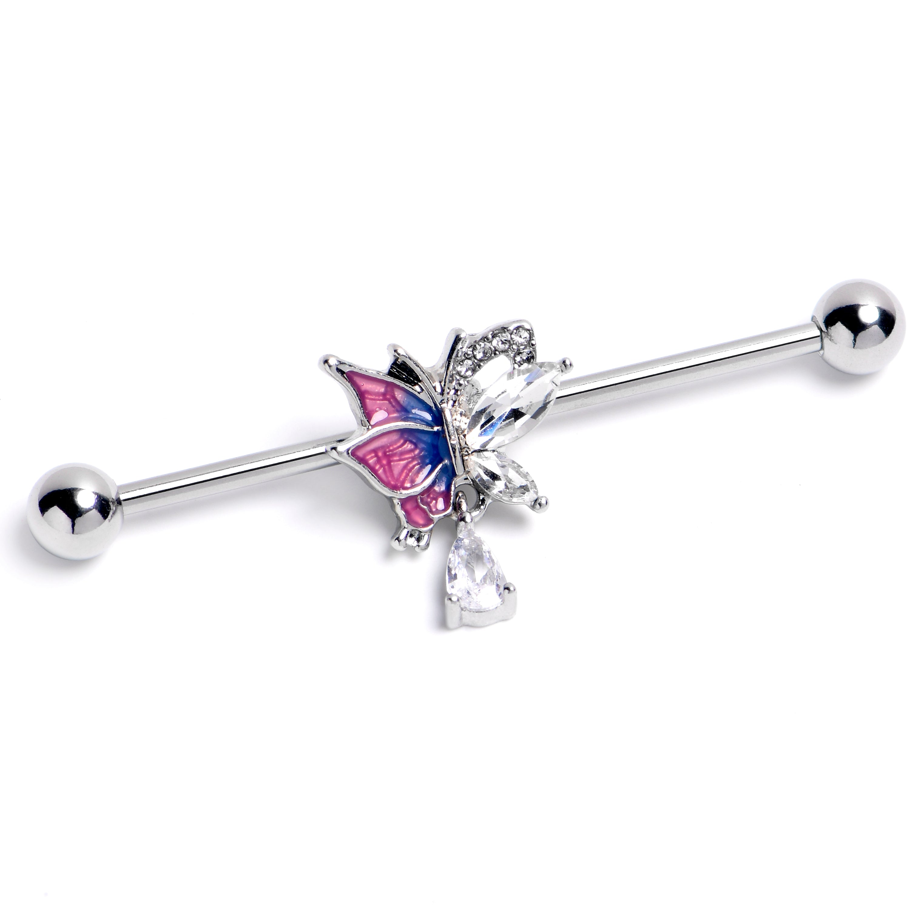 BodyCandy 14G Clear Gem Dazzling Butterfly Purple Industrial Barbell 38mm — main product shot