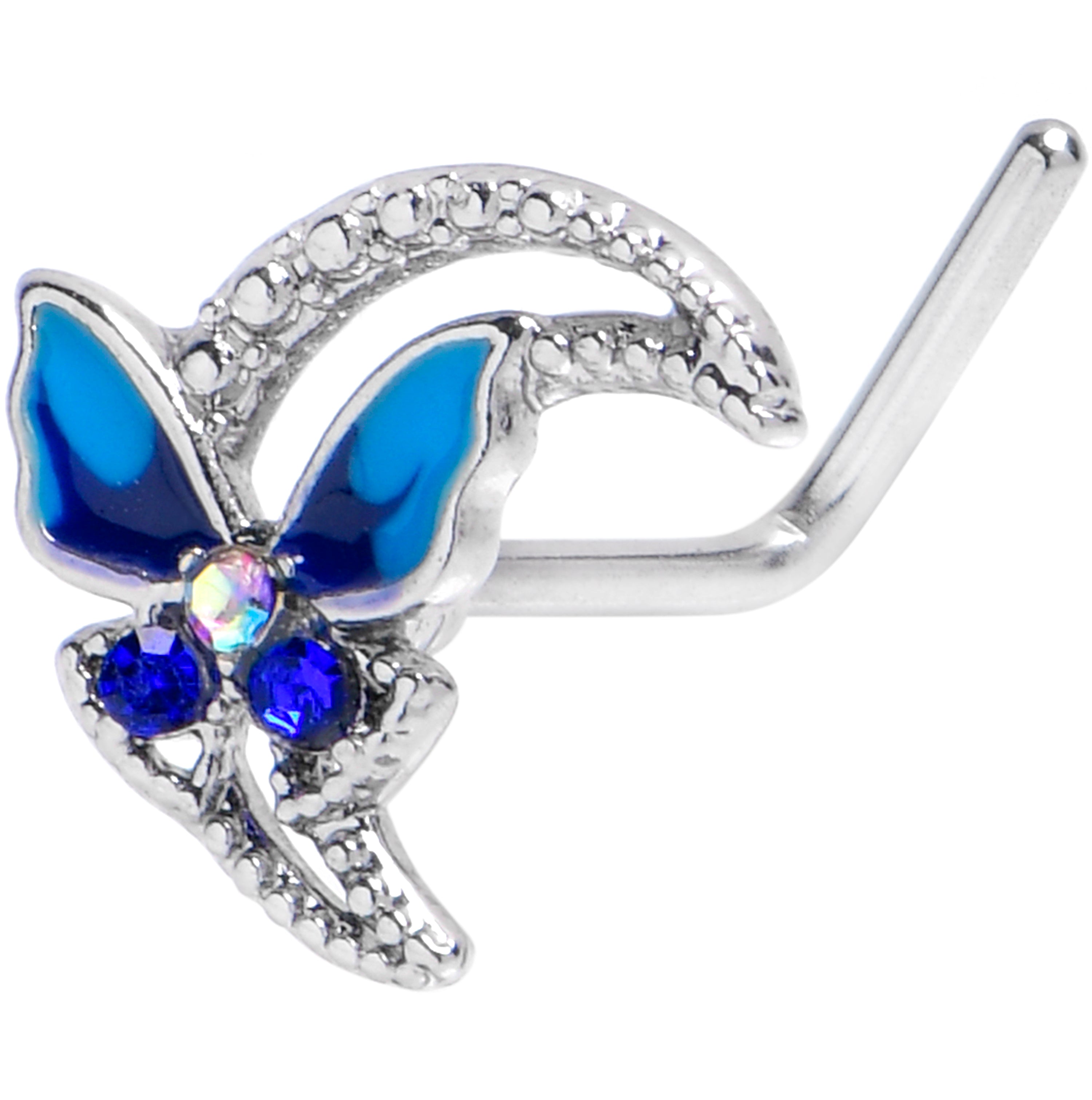BodyCandy 20G 7mm Aurora Gem Butterfly Blue Beauty L Shape Nose Ring — main product shot