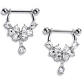 BodyCandy 14G 9/16 Clear Gem Baroque Flower Bloom Dangle Nipple Ring Set — main product shot