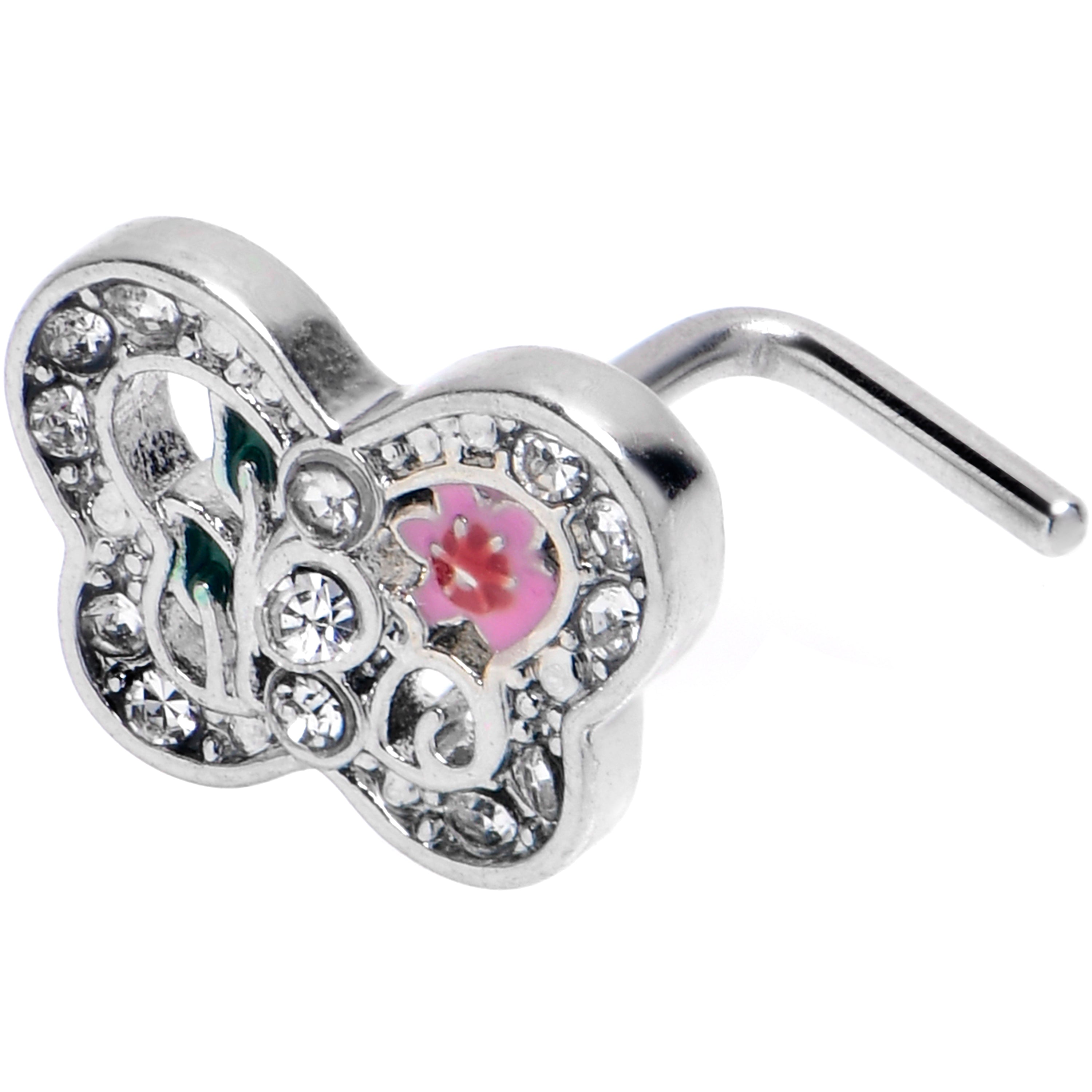 BodyCandy 20G 7mm Clear CZ Gem Floral Butterfly L Shape Nose Ring — main product shot