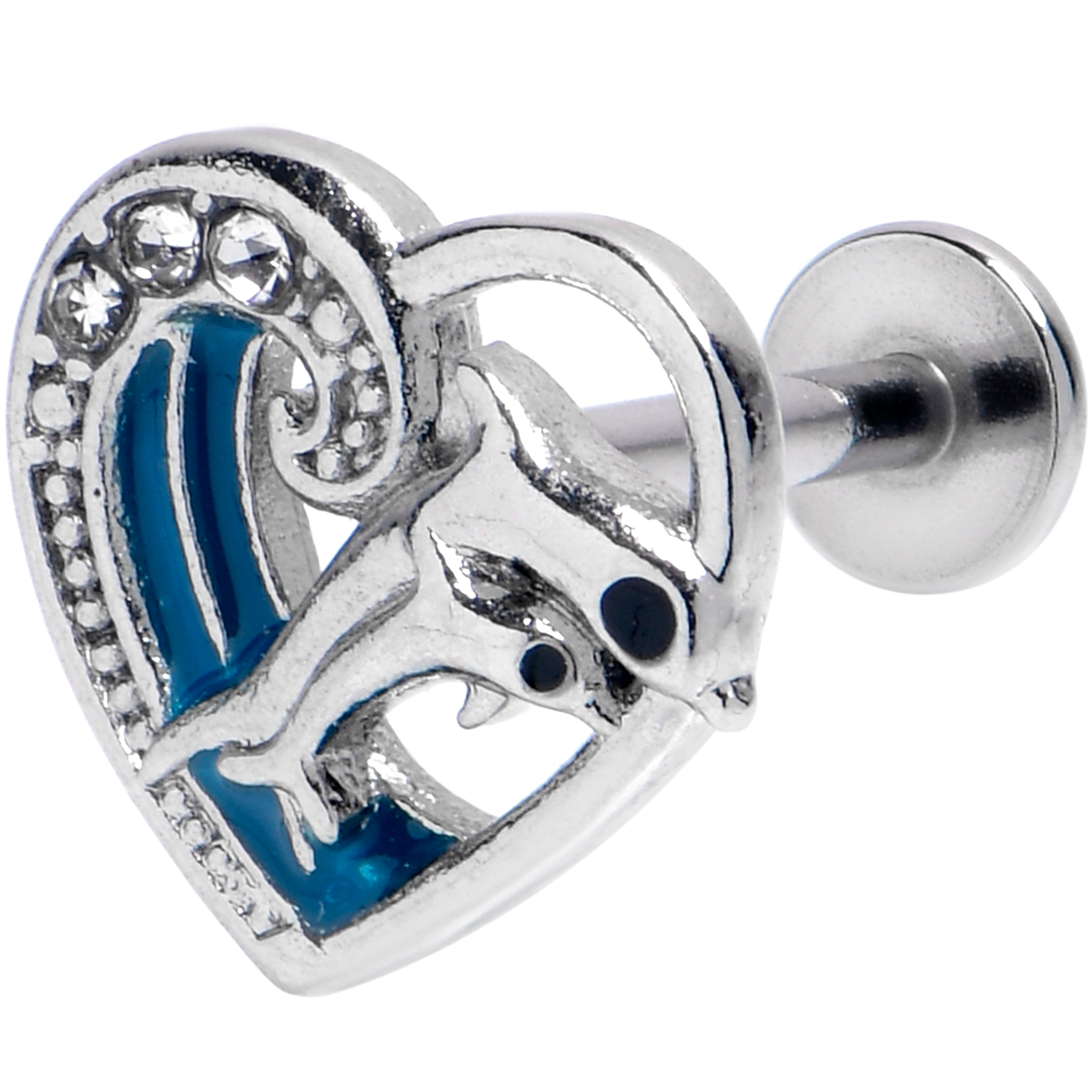 BodyCandy 16G 5/16 Clear Gem Dolphin Heart Delight Labret Monroe Tragus — main product shot