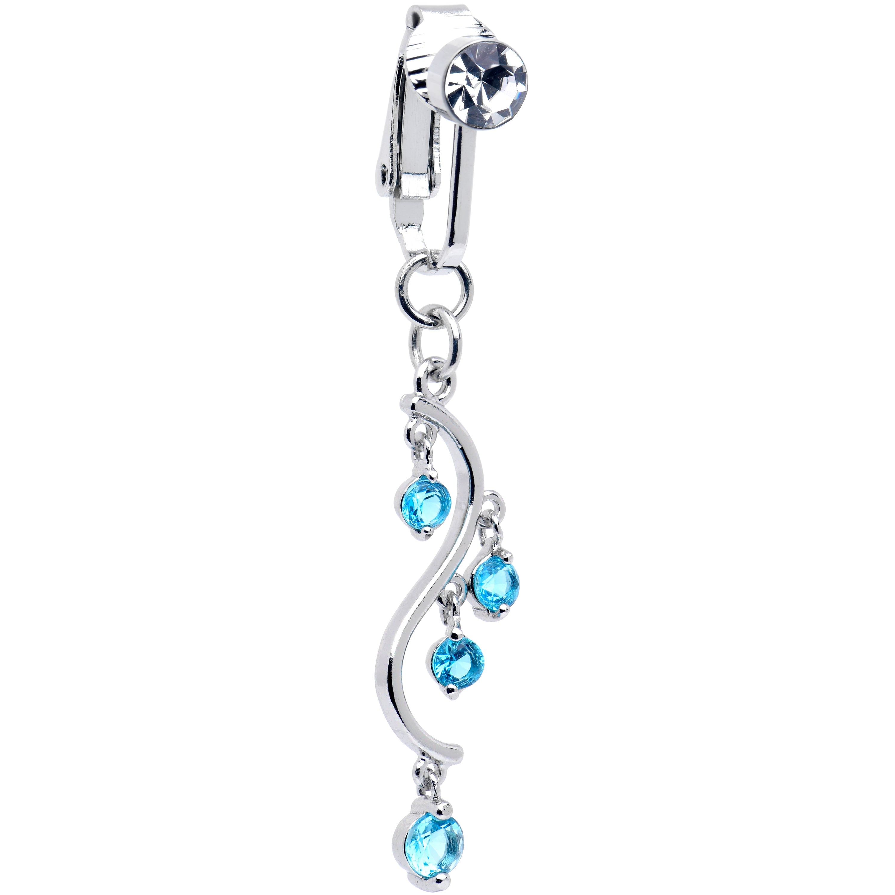 BodyCandy Blue CZ Gem Swirl Dangle Clip on Fake Belly Ring — main product shot
