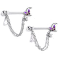 BodyCandy 14G 9/16 Clear CZ Gem Butterfly Purple Beauty Dangle Nipple Ring Set — main product shot