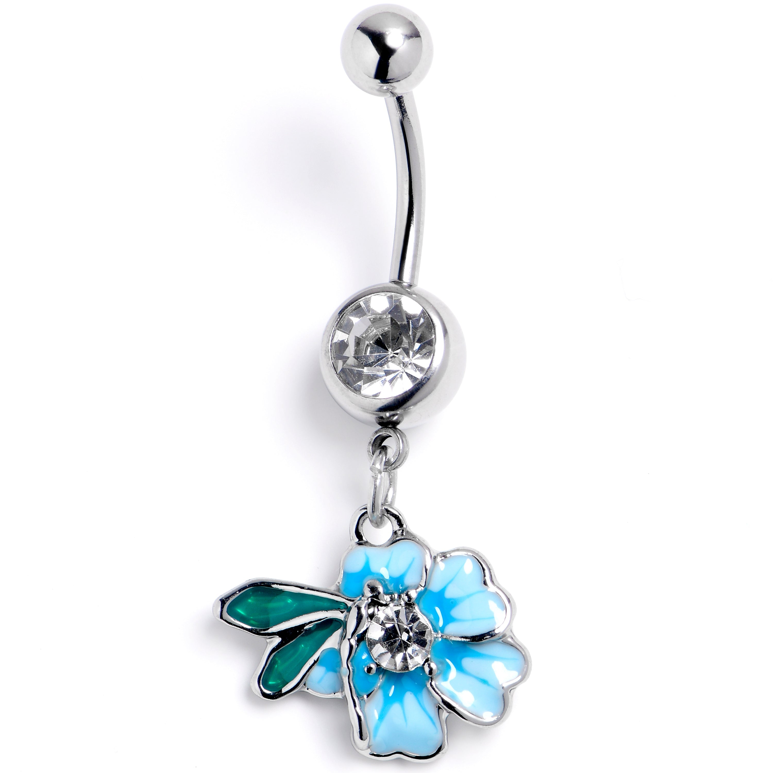 BodyCandy Clear Gem Faerie Flower Blue Dangle Belly Ring — main product shot