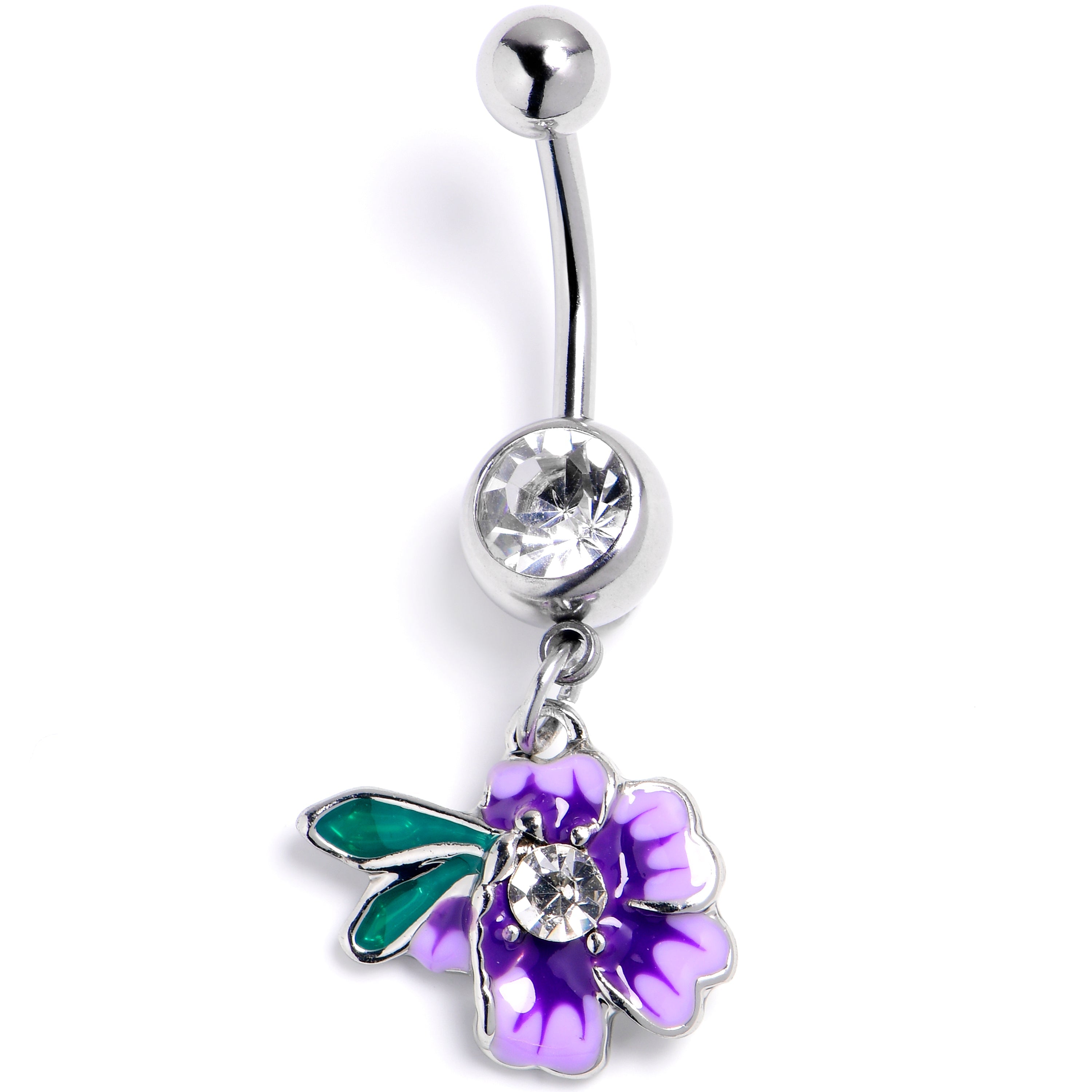 BodyCandy Clear Gem Faerie Flower Purple Dangle Belly Ring — main product shot