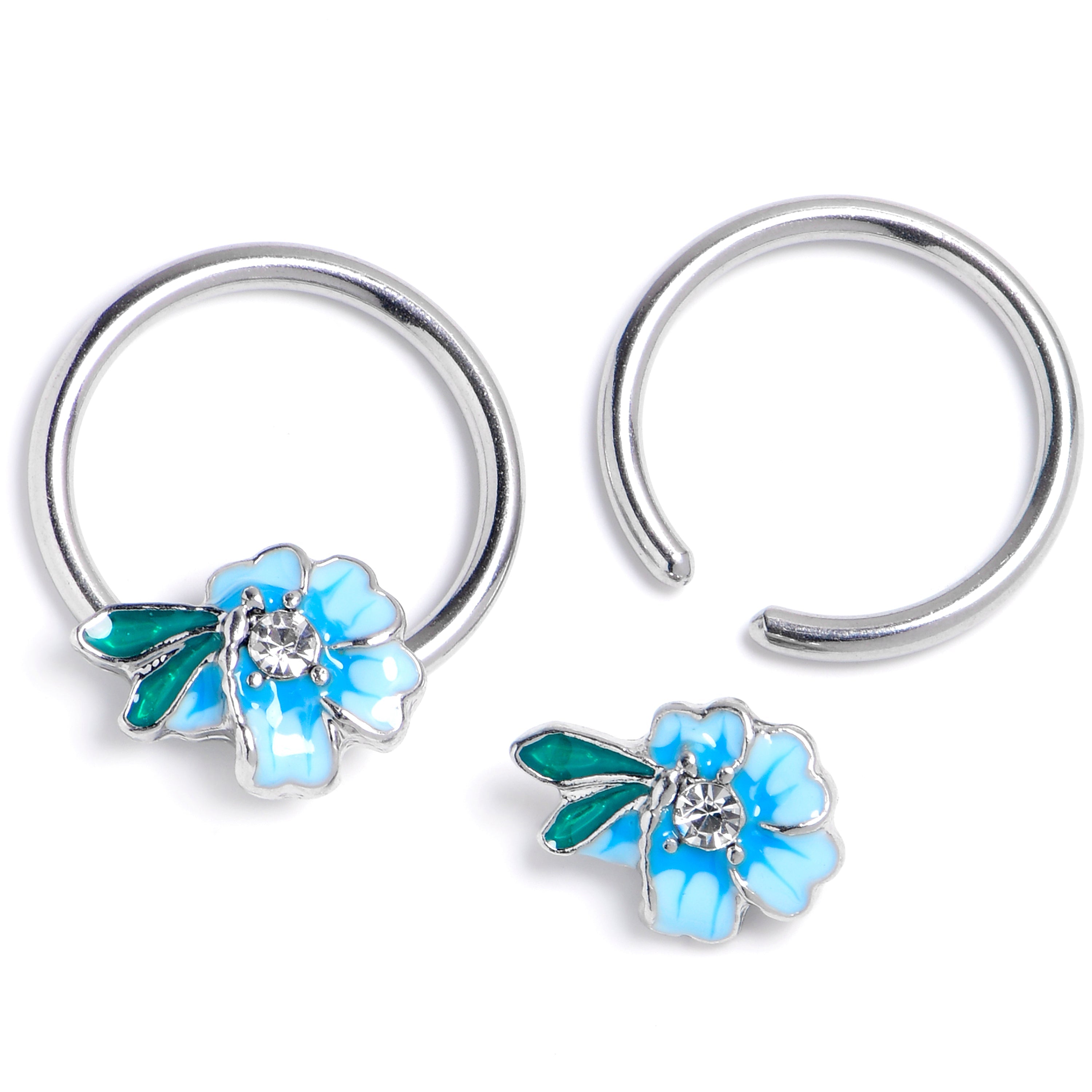 BodyCandy 14G 9/16 Clear Gem Faerie Flower Blue BCR Captive Ring Set — main product shot