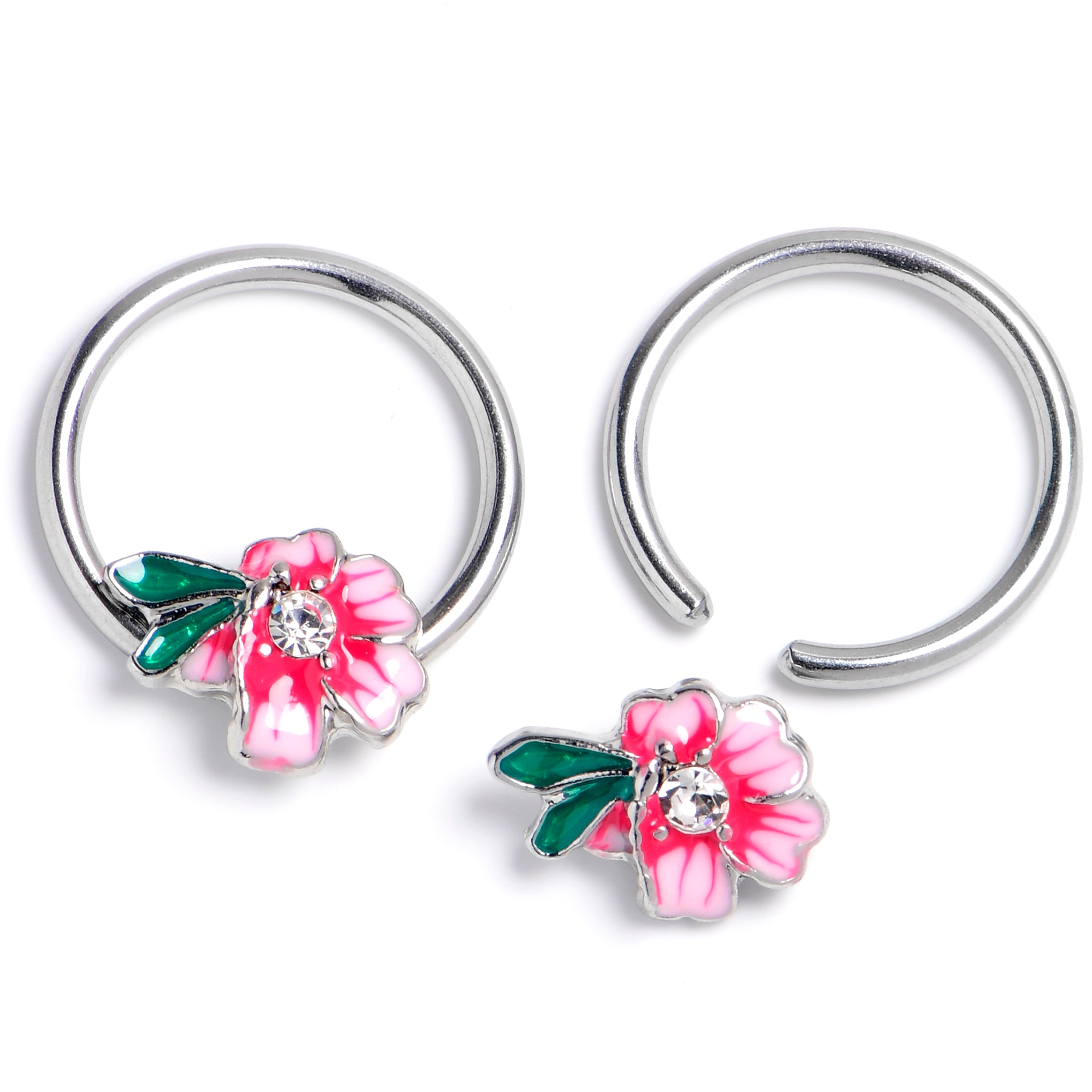 BodyCandy 14G 9/16 Clear Gem Faerie Flower Pink BCR Captive Ring Set — main product shot